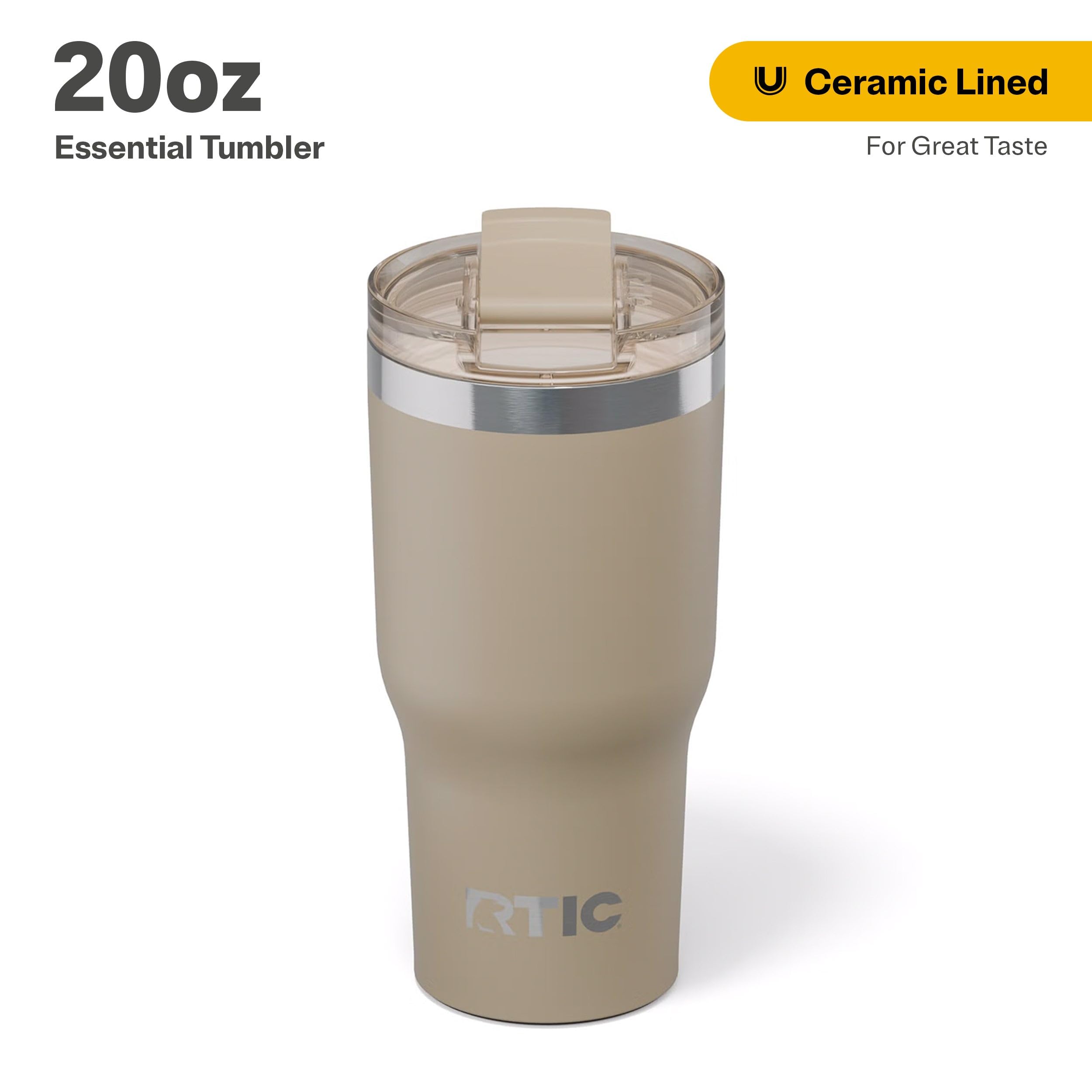 Amazon.com | RTIC 20oz Essential Tumbler with Lid, Ceramic Lined,  Insulated, Stainless Steel, Metal, Double Wall Vacuum-Insulation, Travel  Cup for Iced Coffee, Tea, Hot and Cold Drink, Beach: Tumblers & Water  Glasses