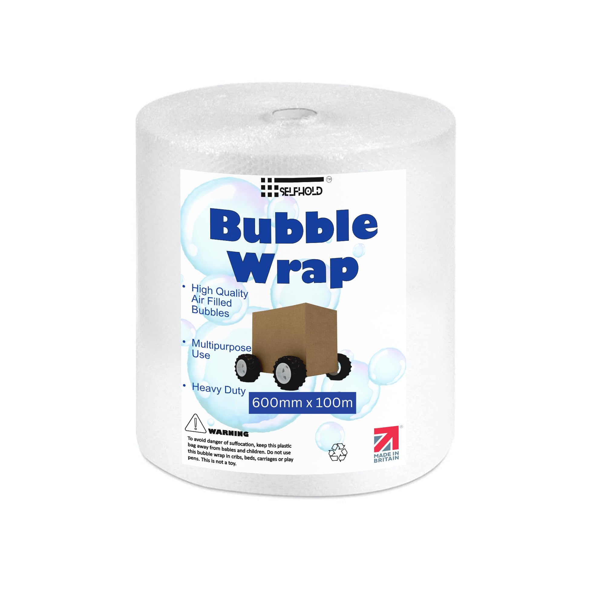 SelfHold Small Roll of Bubble Wrap (10mm Dia), Air Bubbles Packaging for Moving House, Shipping and Storage (600mm x 100m (kitchenware, and framed pictures))