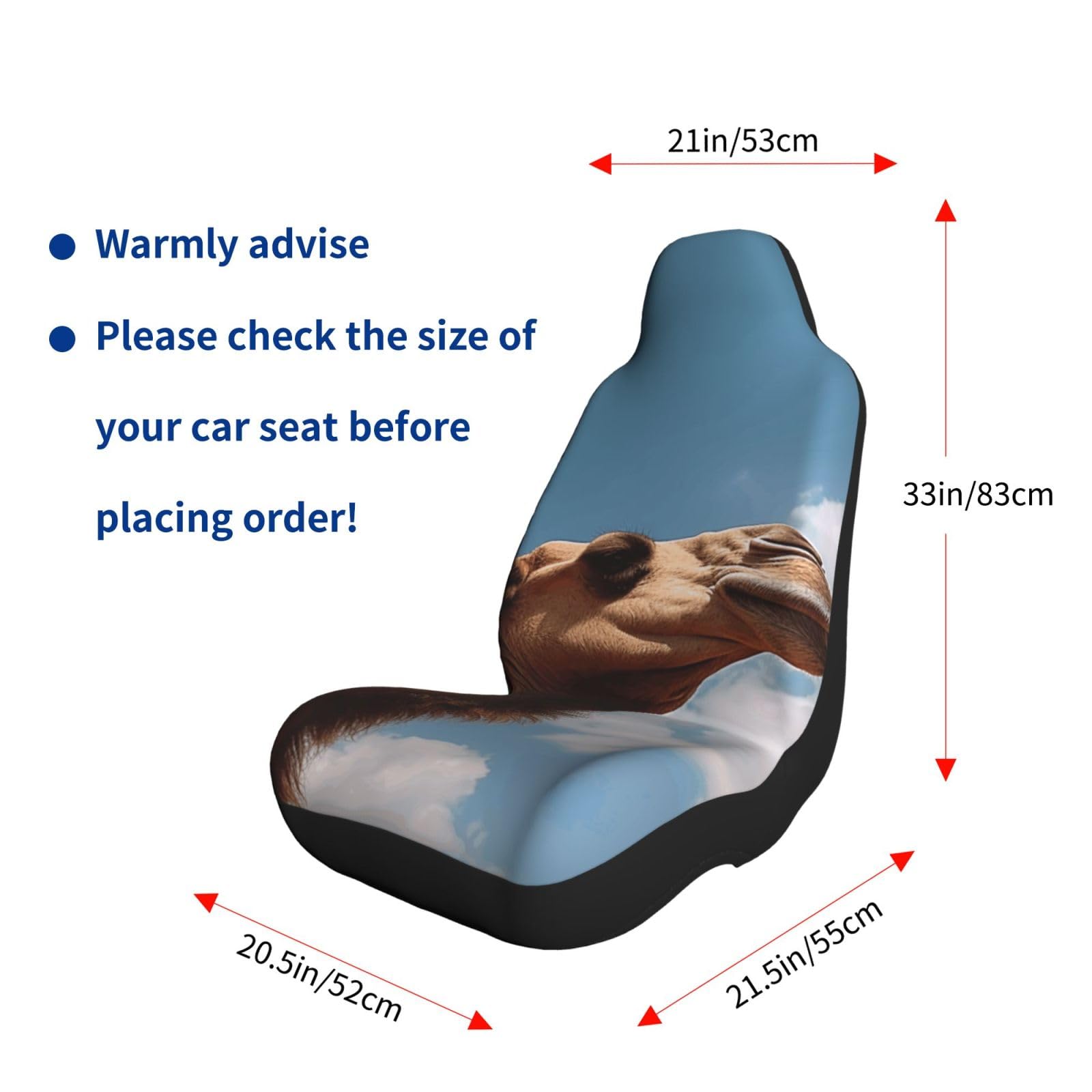 Autositzbezüge, 2 Stück, Camel mit Blick auf den Himmel, Sitzbezüge für Vordersitze, Universal-Sitzschoner, Autositzmatte mit Gummiband, Autozubehör, 2 Stück