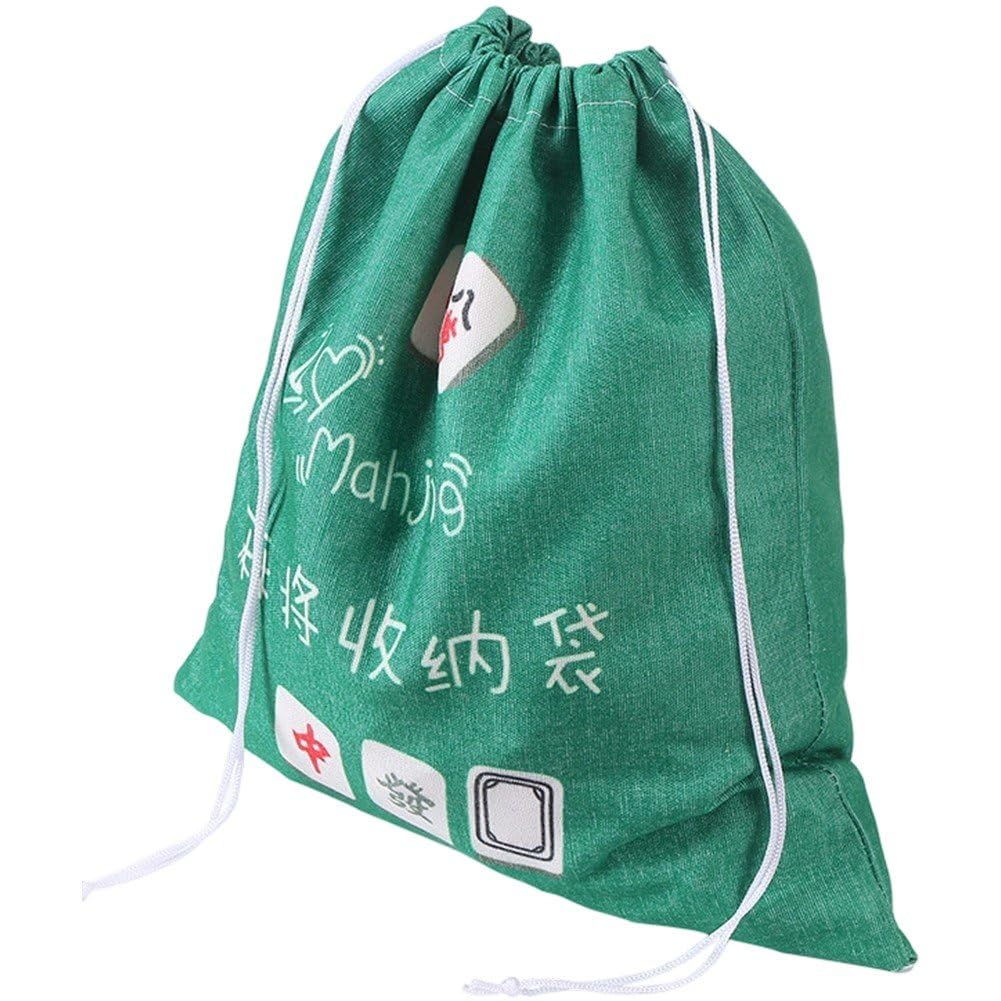 Fituenly Green Reusable Drawstring Mahjong Storage Bag, Thickened Blue Fabric Mahjong Organizer Pouch For Travel And Home Game Tile Storage