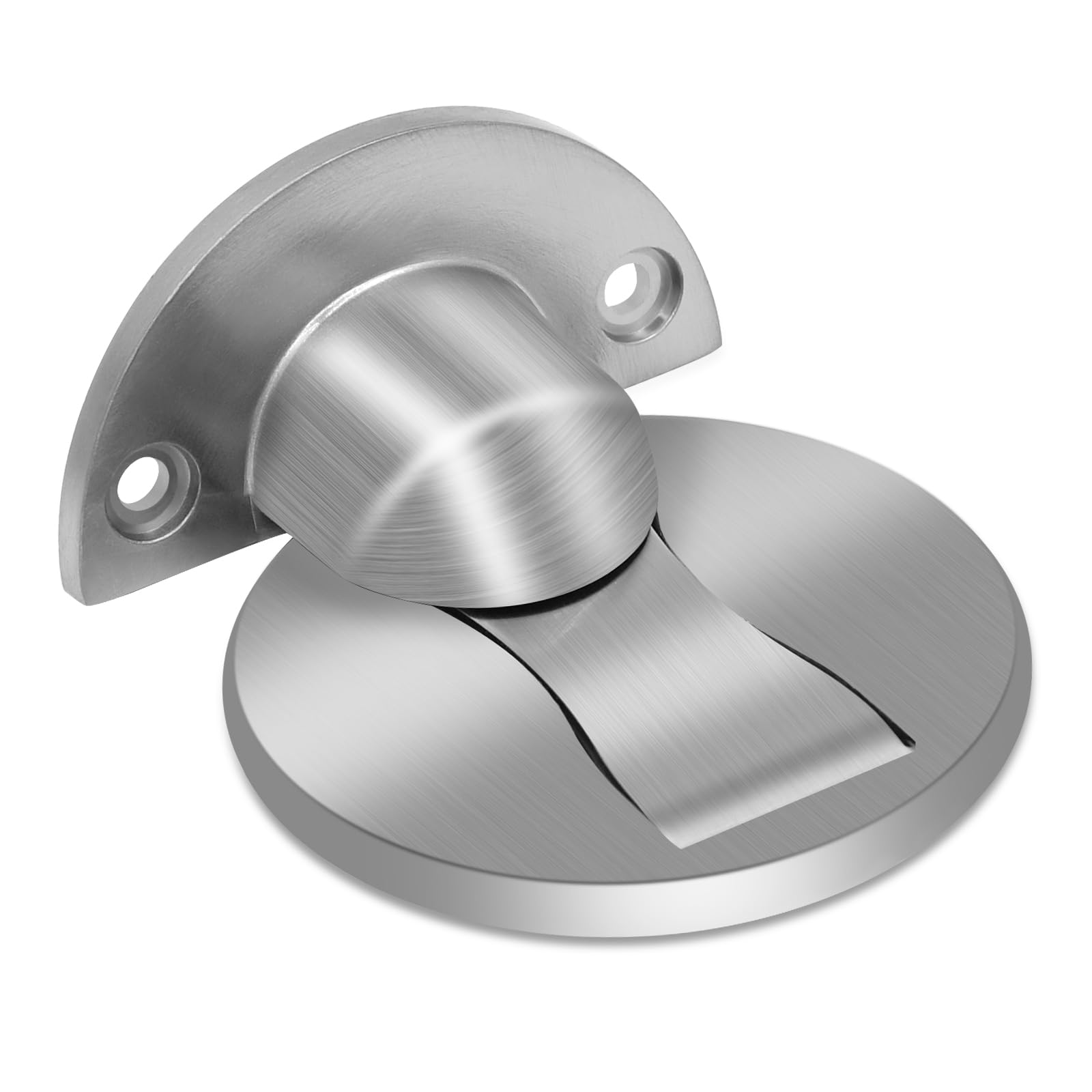 invisible magnetic door stopper, brushed satin nickel, no-drill installation with double sided adhesive, stainless steel floor door catch holder, silver