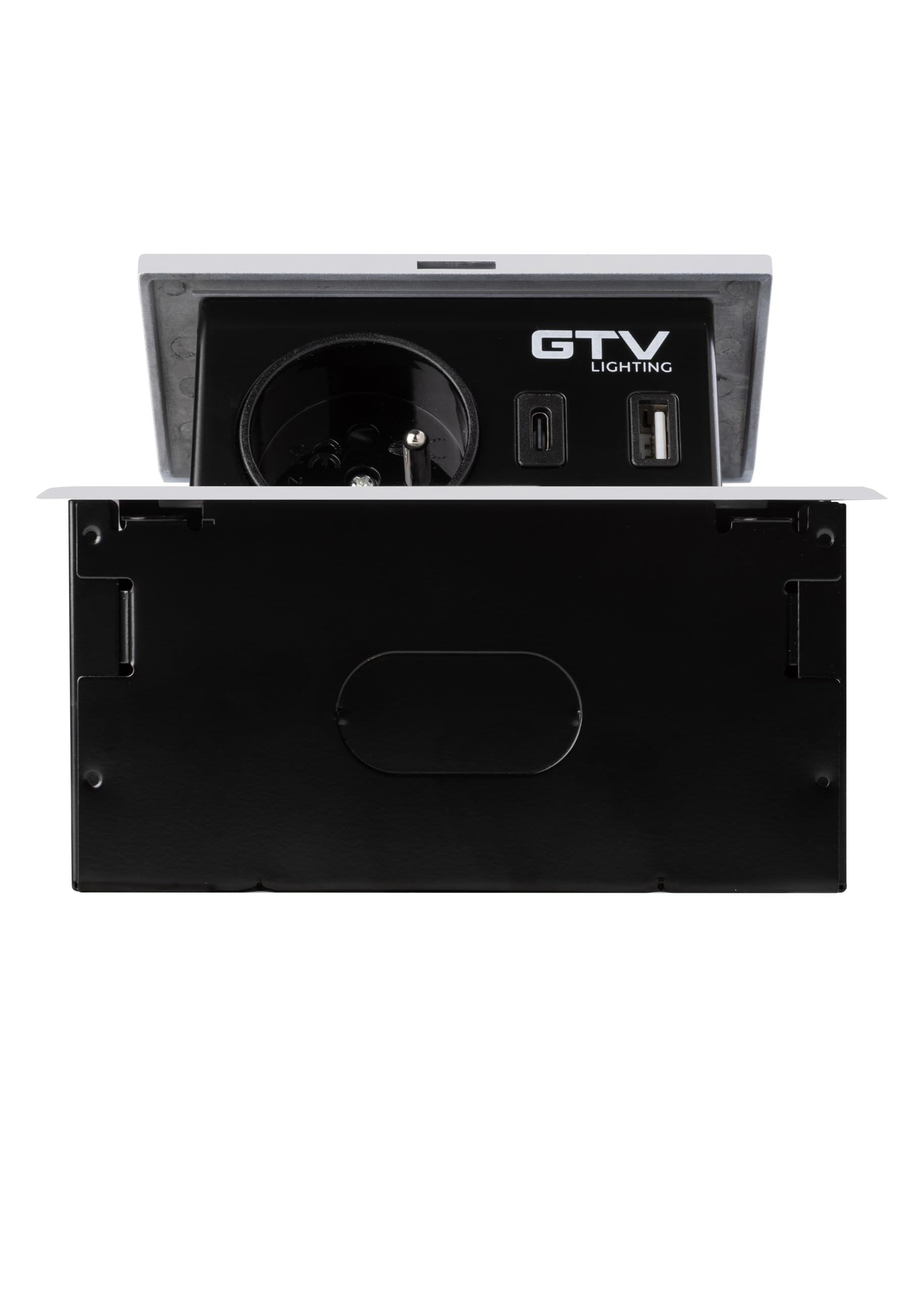 GTV - Gniazdo meblowe AVARO, 1 x gniazdko Schuko, USB A+C, długość kabla 1,5 m, kolor czarny, do biur, blatu stołu, kuchni i biura | kompaktowe wymiary
