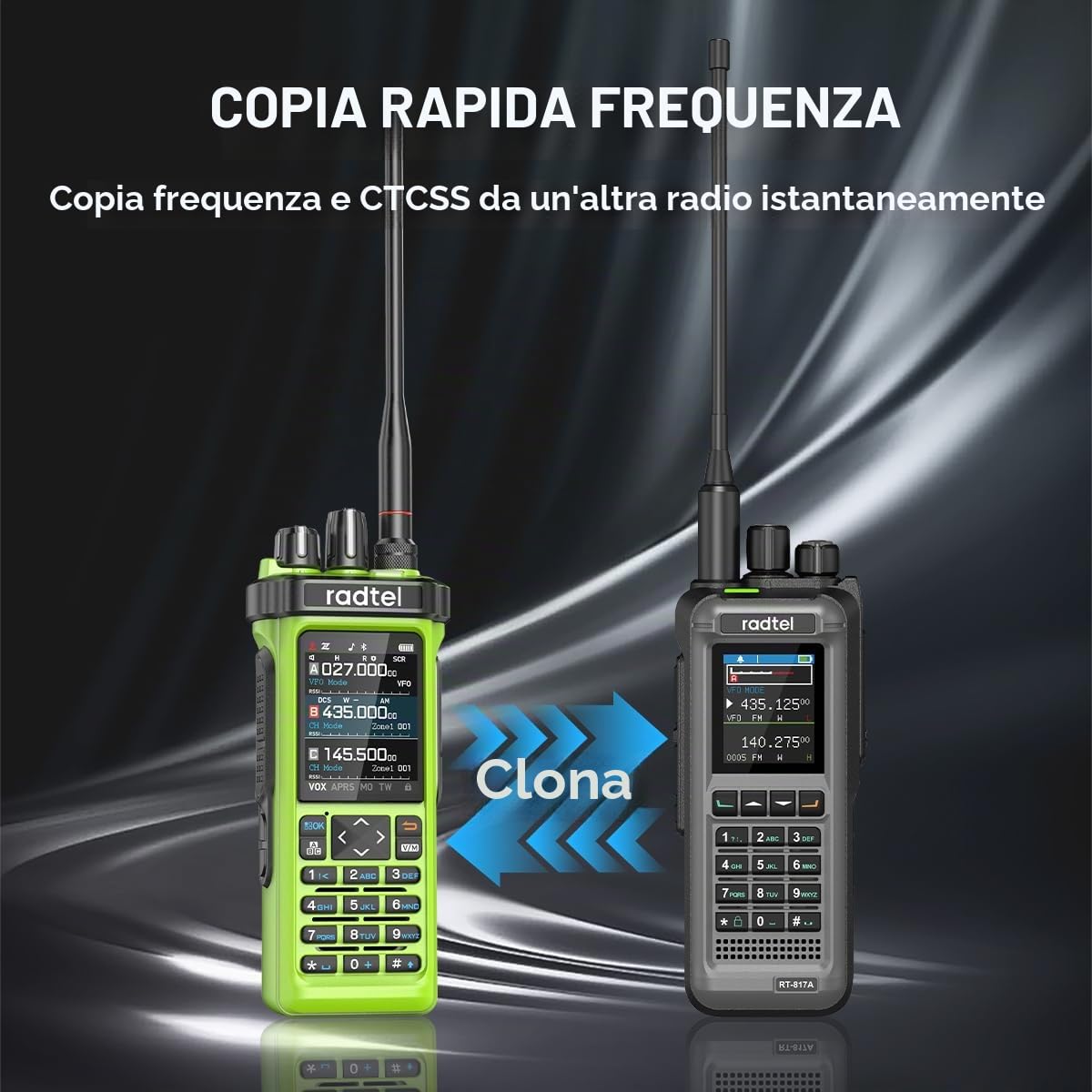 Radtel RT-950 PRO Radio amatoriale TX GPS/APRS, walkie-talkie da 10 W, radio bidirezionale portatile a lungo raggio, AM/FM/CB/SW/MW/LW RX, verde (con cavo di programmazione)