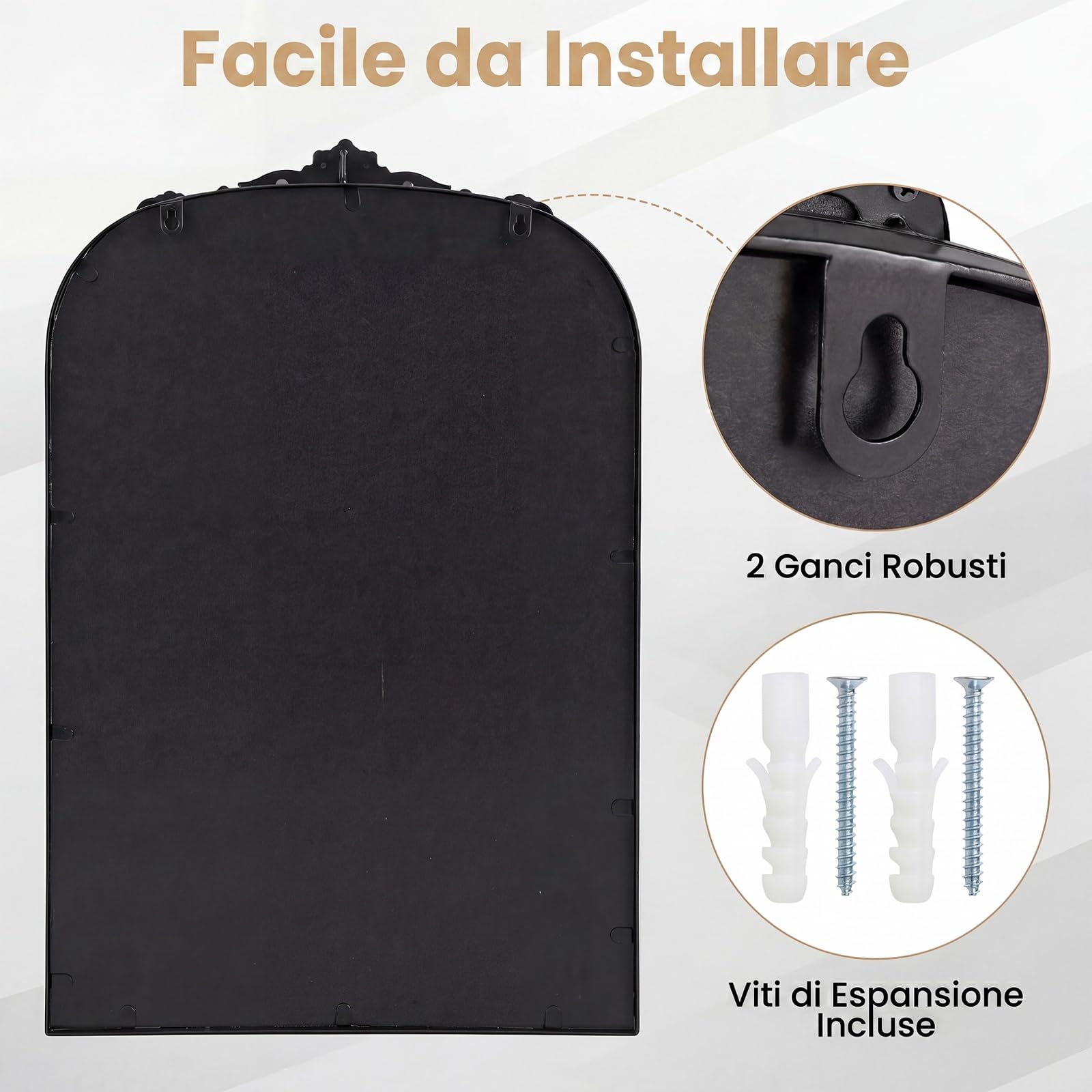 COSTWAY Specchio ad Arco da Parete, Riflessione HD (76x51cm nero)