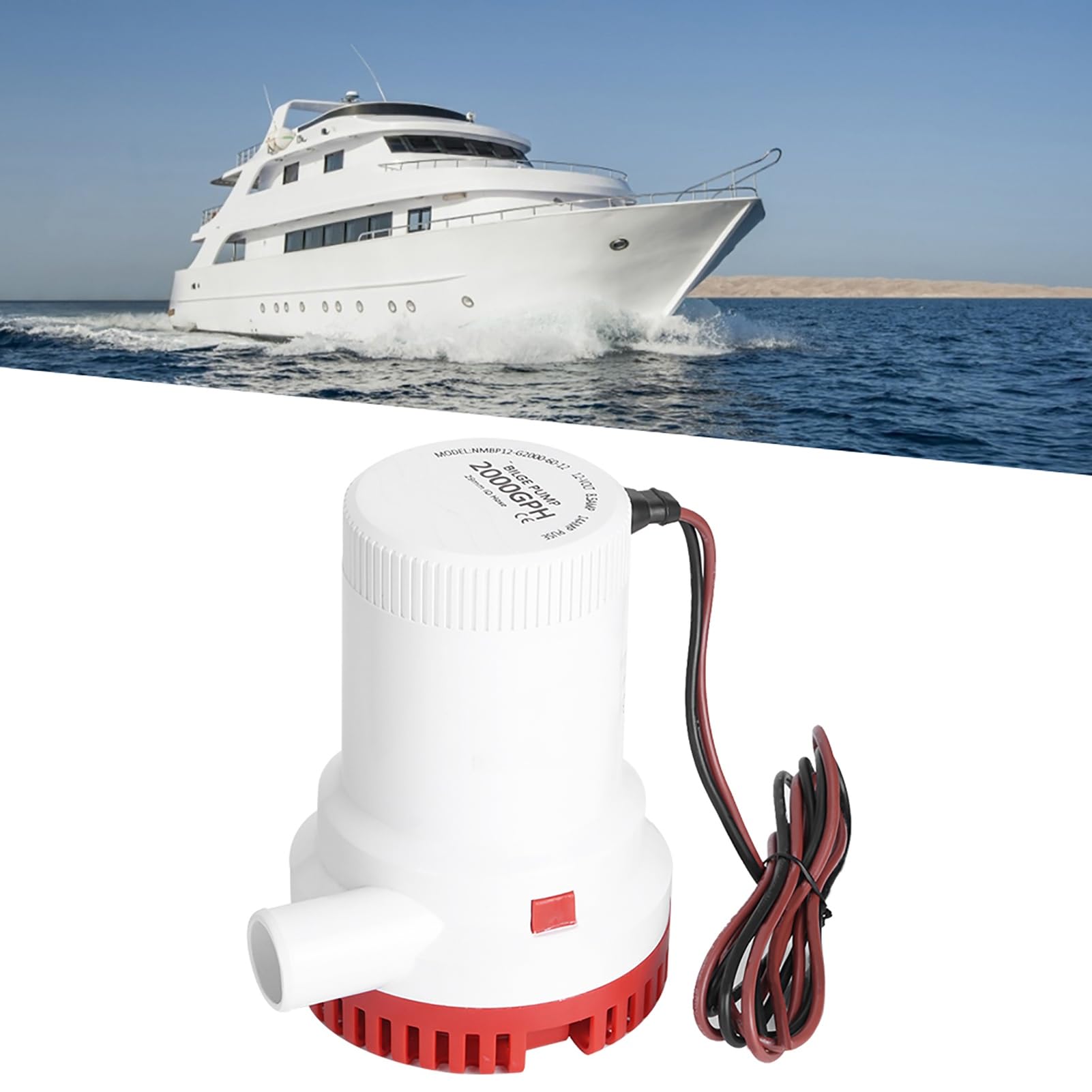 Pompe de Cale Submersible 2000 GPH 12V, Pompe à Eau de Cale électrique Non Automatique pour Bateau Marin, Yacht, Camping-Car, Piscine, étang