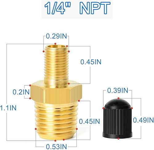 Miniatura 3 de Adaptador de inflador de aire de latón de 14 NPT (M) a válvula Schrader estándar (M), válvula de tanque, conector de inflador de neumáticos para