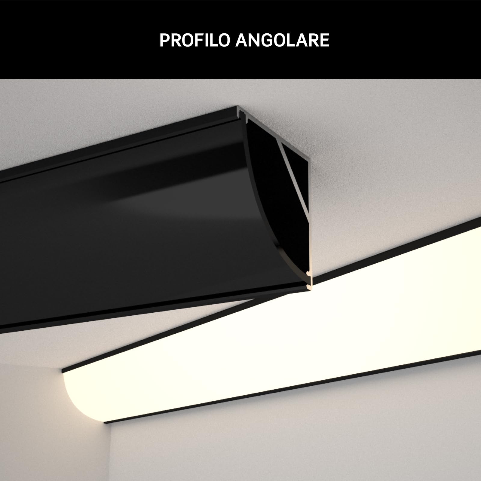 Profilo Alluminio Nero a incasso per Strisce LED con copertura Professionale Grigia Made in Italy MedusaFlex in Policarbonato - Pacco da 5 pezzi (10m) - 2000 x 17.4 x 7mm - Cover standard inclusa