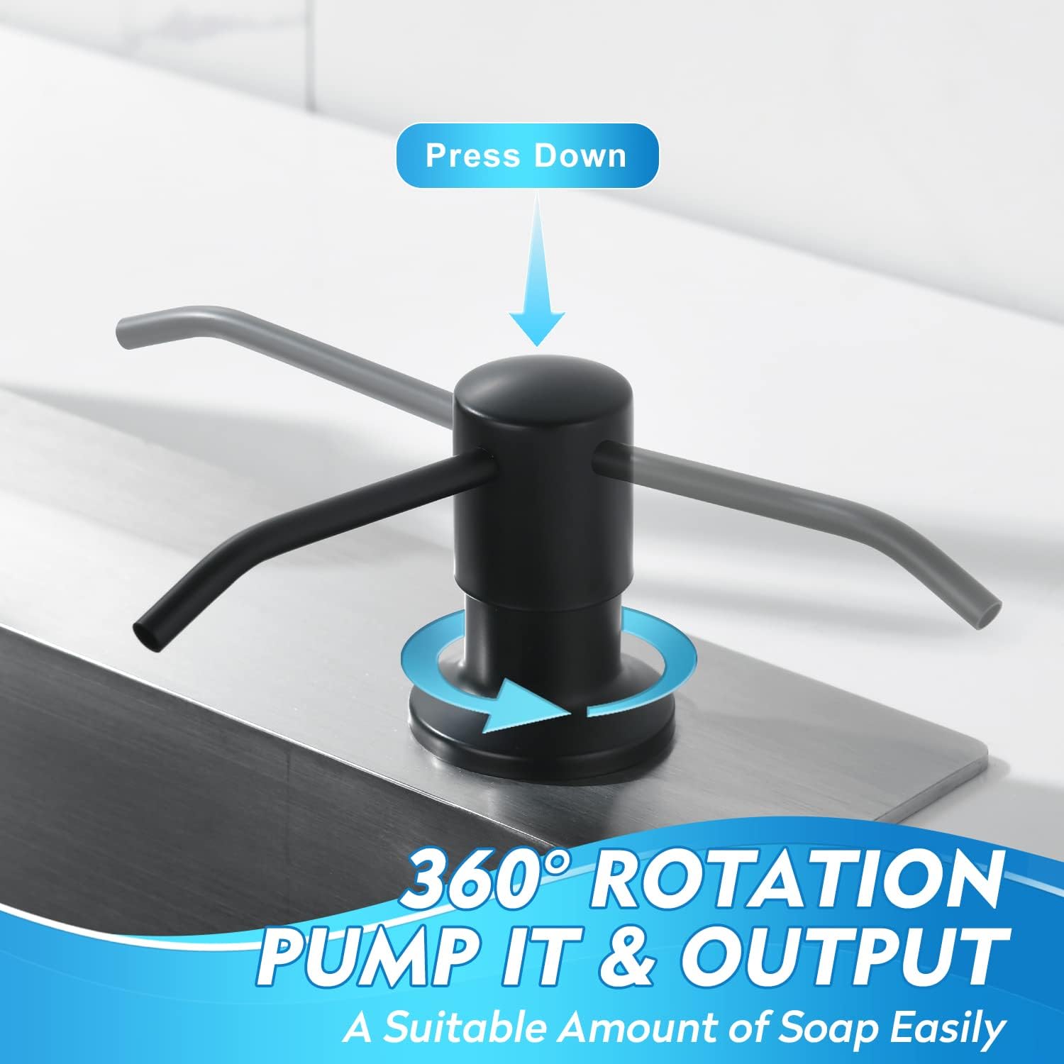 CREA Dish Soap Dispenser for Kitchen Sink,Built in Countertop Kitchen Soap Dispenser Set w./ 39" Tube 17oz Bottle Stainless Steel Pump,Matte Black Hand Soap Dispenser for Bathroom - Image 5