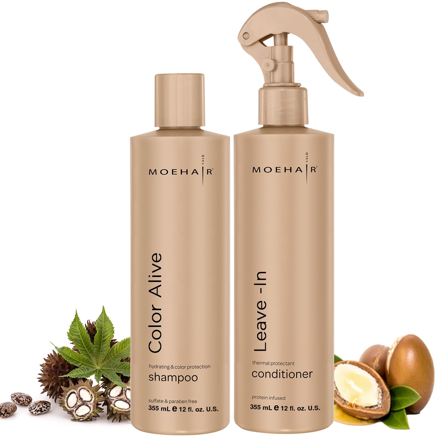 MOEHAIR Combo Pack of Color Alive Shampoo and Leave in Conditioner (12 Fl Oz) | Color Protecting Shampoo and Detangler Spray Hair Care | Moisturizes and Conditions | Fade-free and Long Lasting Shine