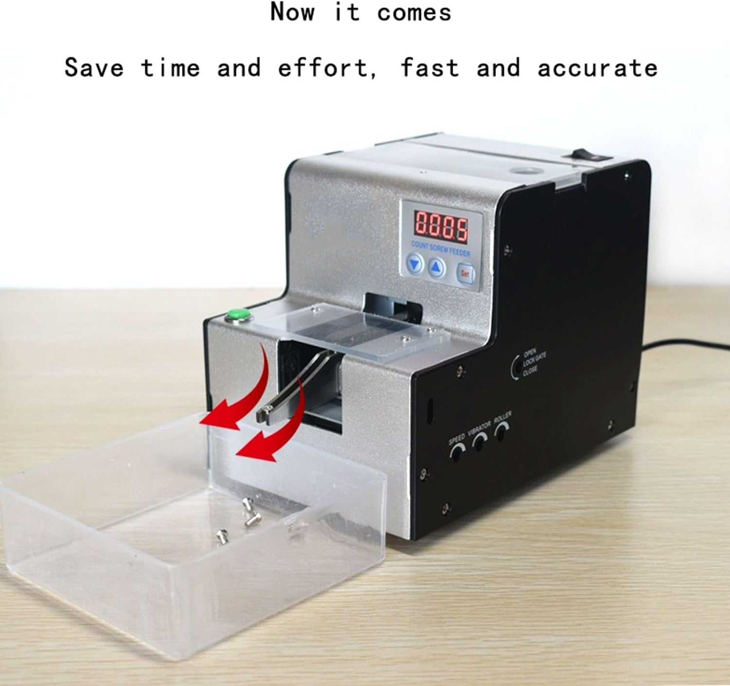 Digital Screw Counting Machine, Automatic Track Screw Counter, 1-5mm Adjustable Portable Screw Counter, Can Be Set 0-9999, for Round Head, Flat Head, Screws with Spacers