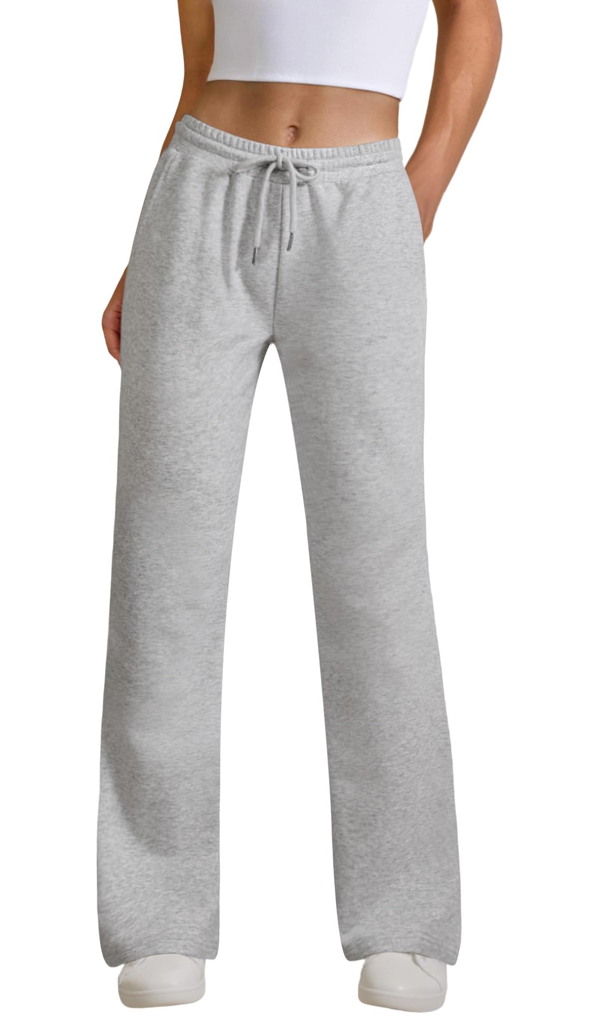 �️JEKAOYI Womens Drawstring Sweatpants Straight Leg with Pockets Light Grey — fashion deal