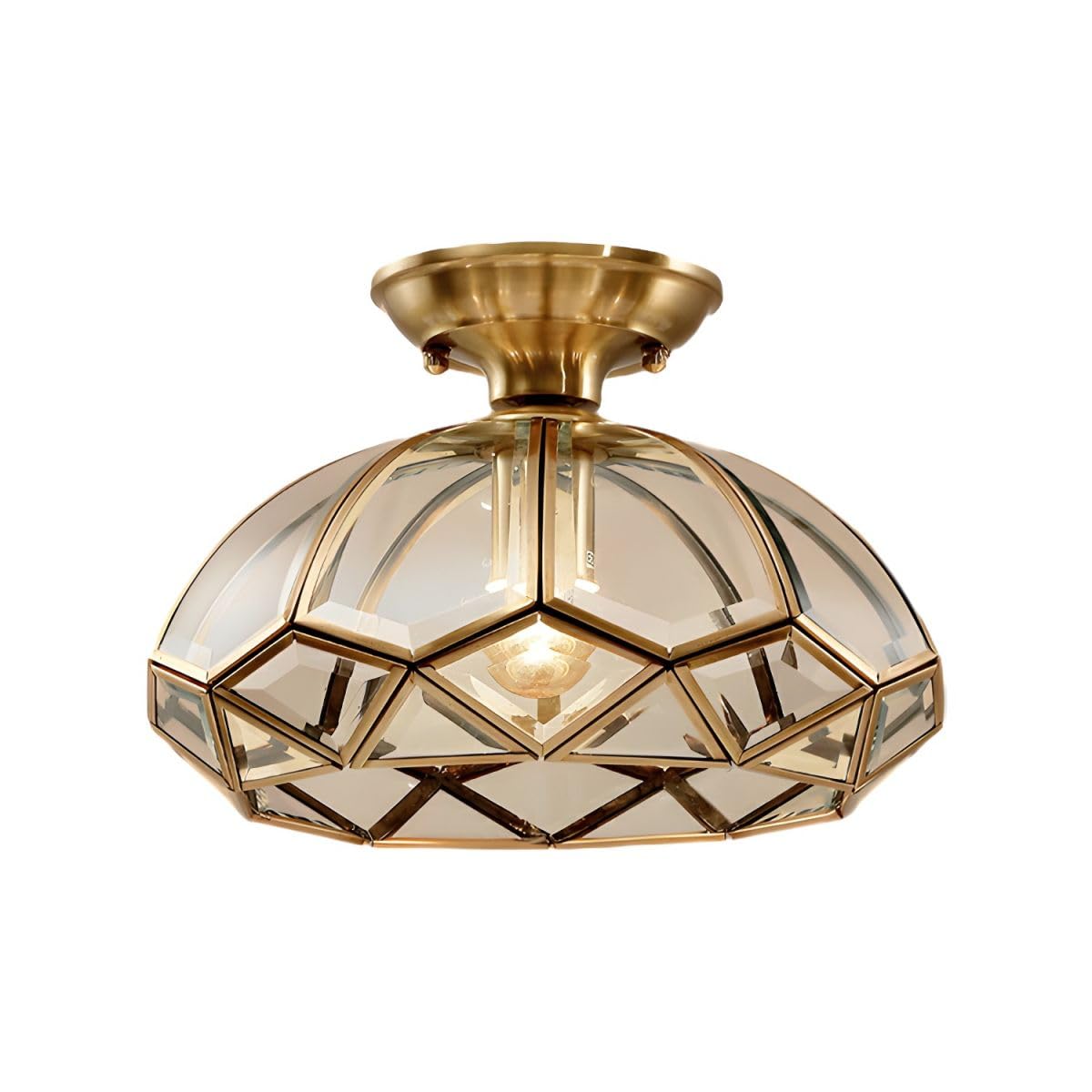Modern Copper Native Clear Glass Geometric Semi-Recessed Ceiling Light Brass Semi-Recessed Light or Hallway Bathroom Bedroom All Brass