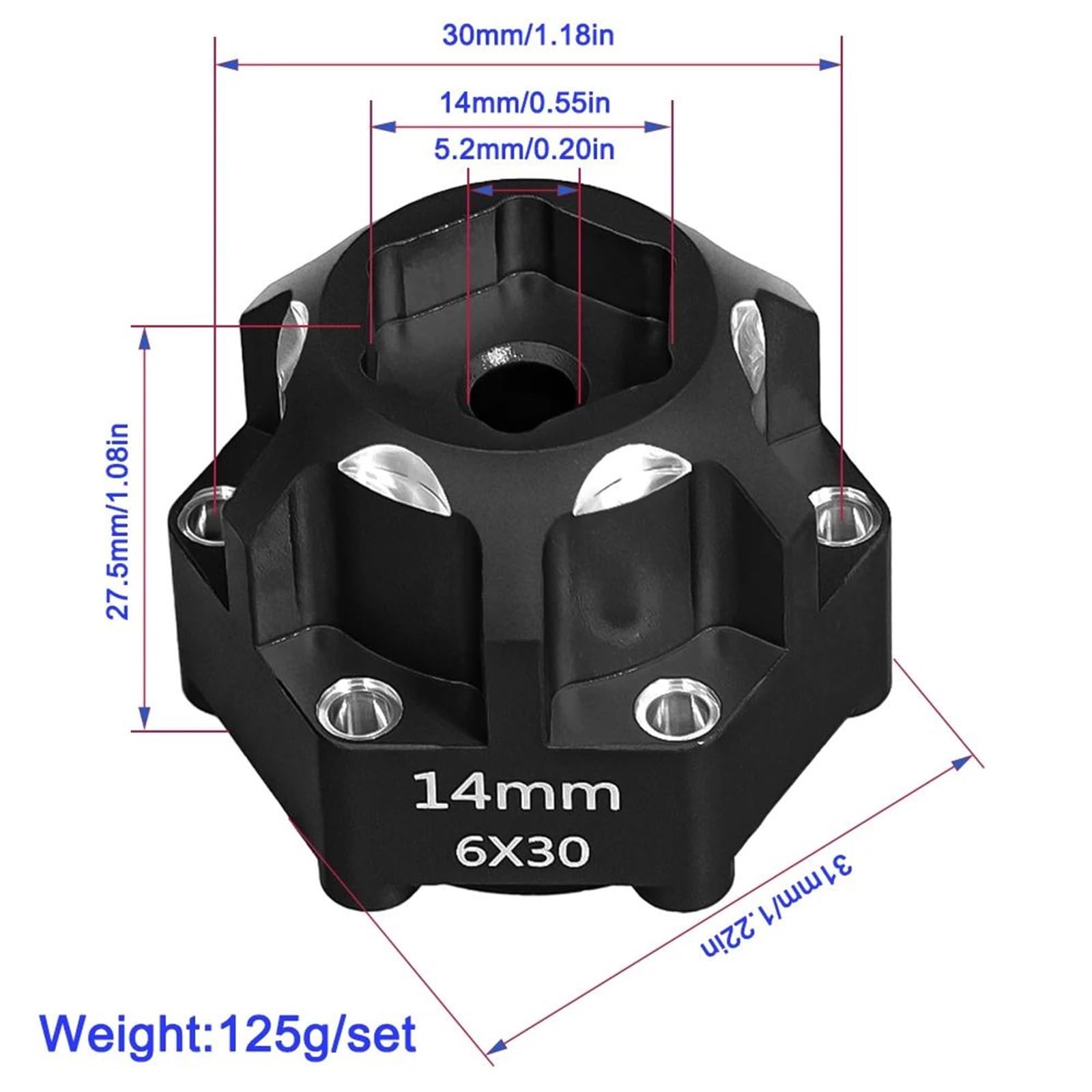 Per Proline Per Arrma Per Senton Per Granite 1/10 Rc Auto Telecomando In Alluminio 4 Pezzi Da 6x30 A 14Mm Adattatore Esagonale Aggiornamento Parti Componenti Modelli RC