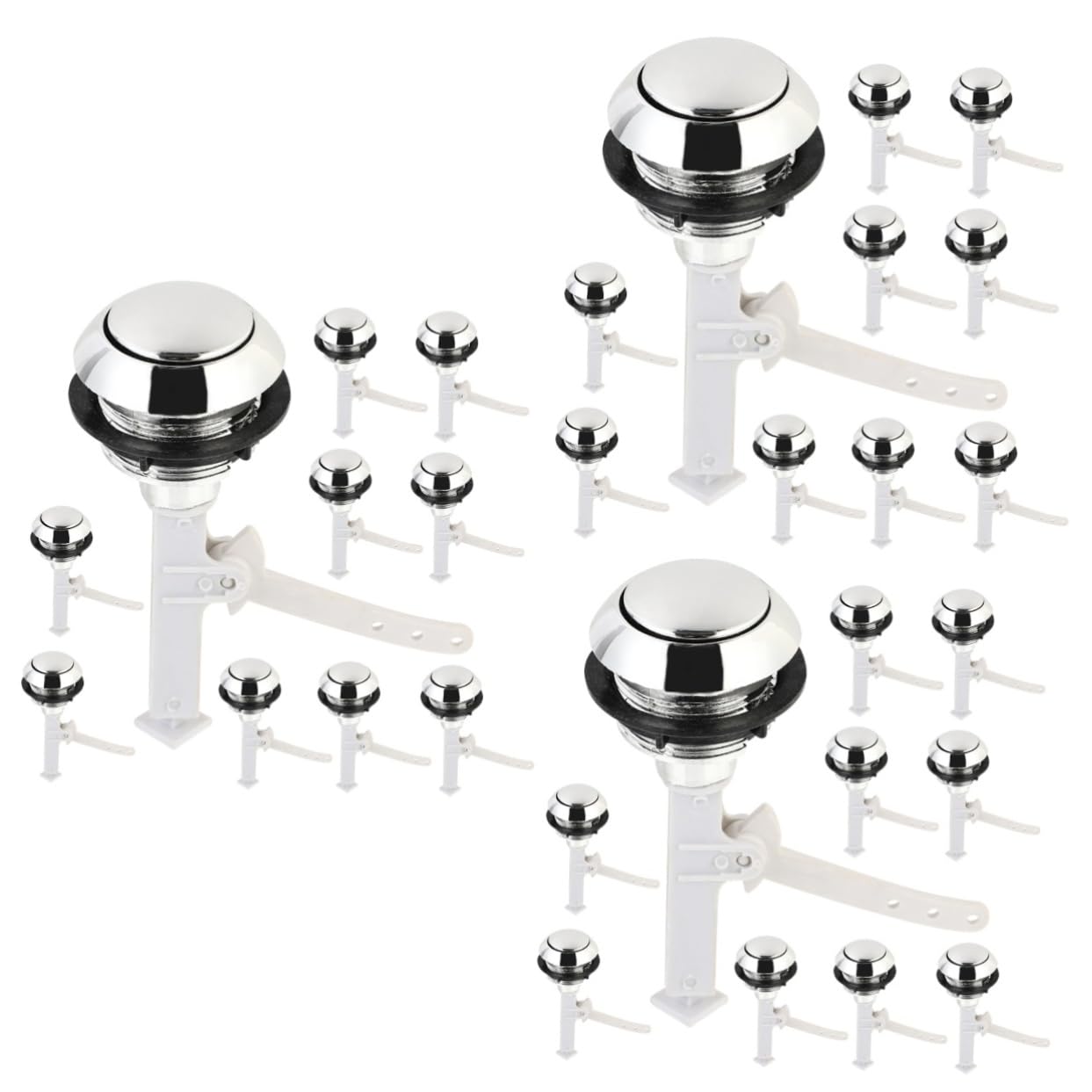 SHINEOFI 3 Set Pulsante Della Toilette Chiave Separare Pulsanti Serbatoio Wc Parti Spingere Pulsante Dello Sciacquone Singolo Sostituzione Del Pulsante Push Addominali Argento 12 Pezzi*3