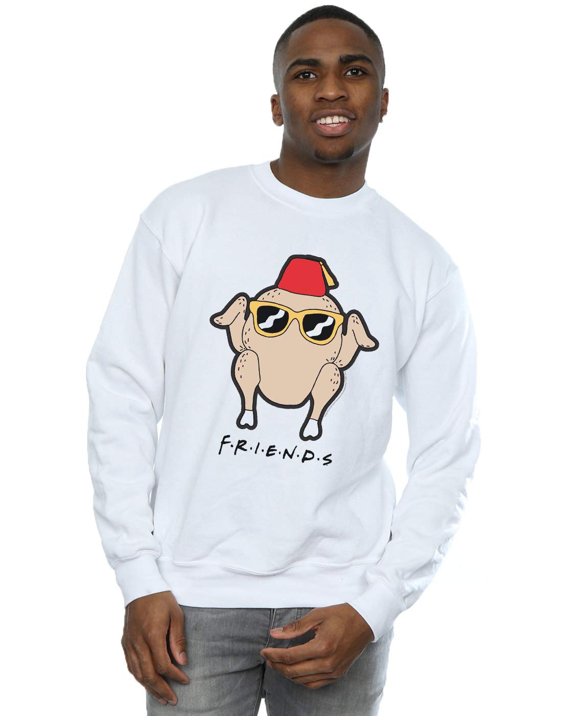 Absolute Cult Men's White Friends Sunglasses Turkey Sweatshirt XXXX-Large