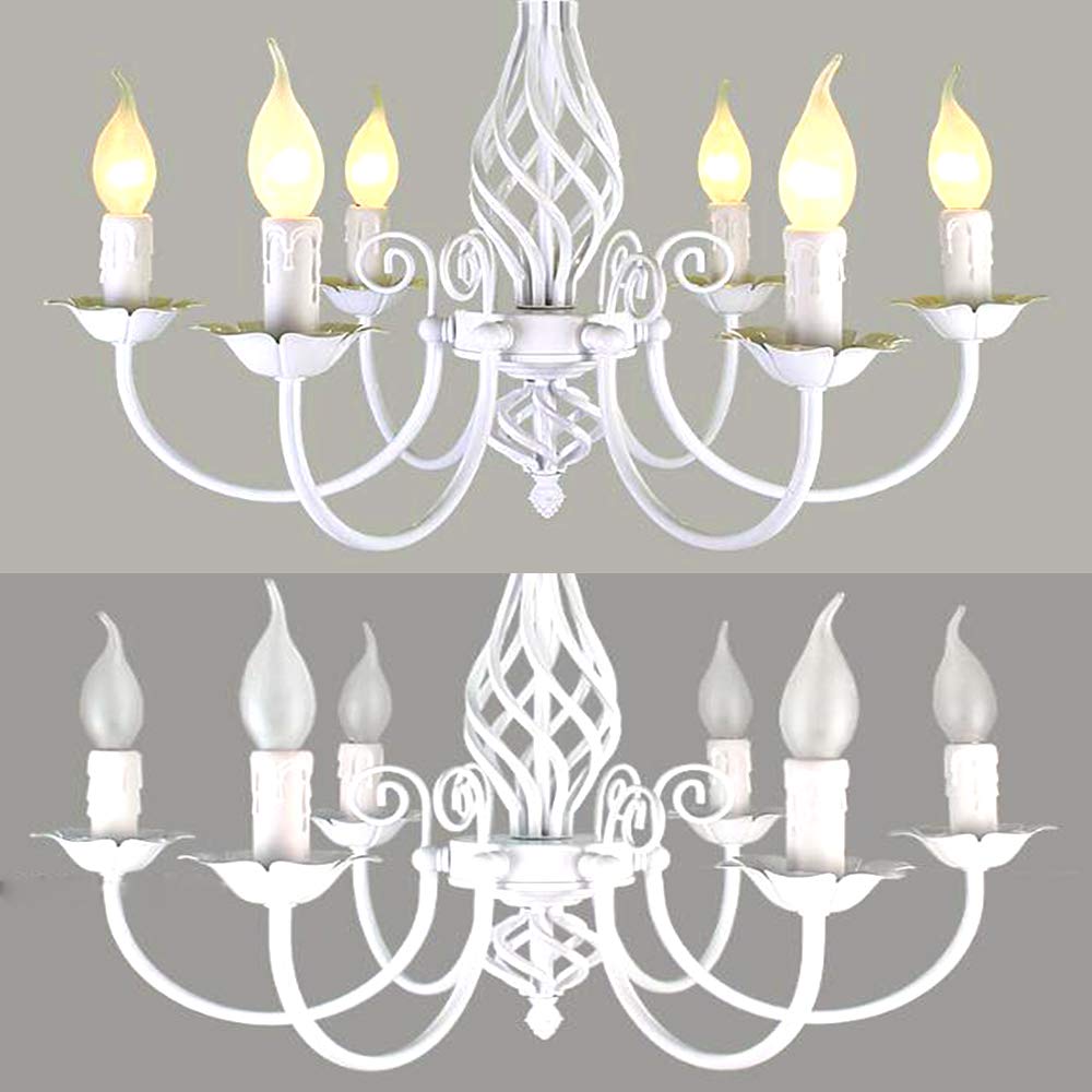 Pendellampe Kerzen Kronleuchter Retro Metall Industriestil Pendelleuchte Höhenverstellbar E14 Hängelampe Beleuchtung Esszimmer Wohnzimmer Schlafzimmer Küche Weiß Deckenlampe Villa Dekoration