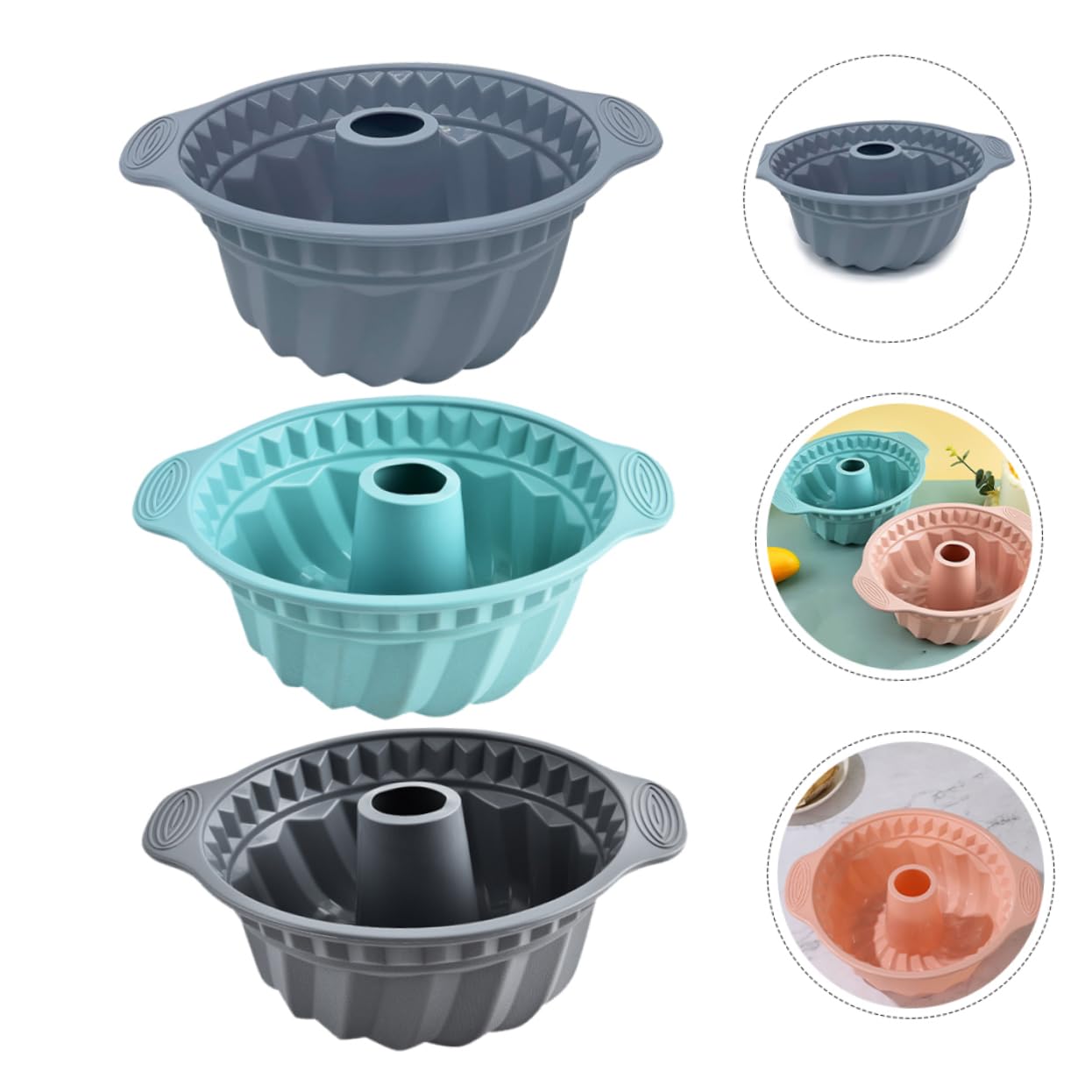 UKCOCO 3piezas Molde De Silicona para Tartas Redondas Molde Antiadherente para Repostería Casera De Silicona Acanalados para Hornear para De Tubo y Capacillos