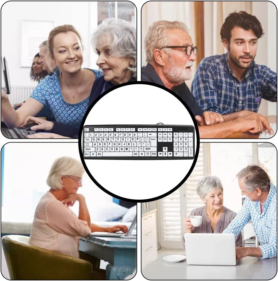 Zopsc-1 Black Wired USB Low Vision Keyboard with White Large Print Keys