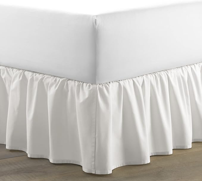 Laura Ashley Home 213151 La Solid Ruffled Bedskirt, White, Queen60X80In