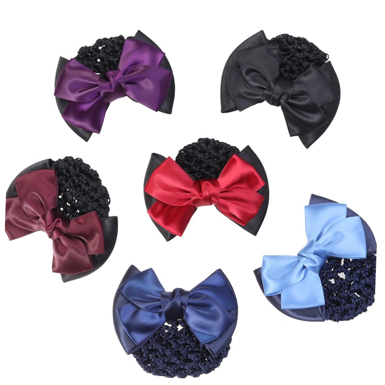DOITOOL 6pcs Elastic Bun Bow Hair Net Clips for Women Girls Red Mesh Hair Accessories High Elasticity Headdress for and Daily Wear