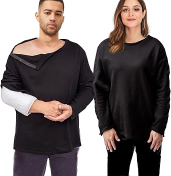 Shoulder Surgery Shirts, Unisex Rehab Shirt with Discreet Shoulder Snaps, Chemo Clothing, Long Sleeve Shirt Men