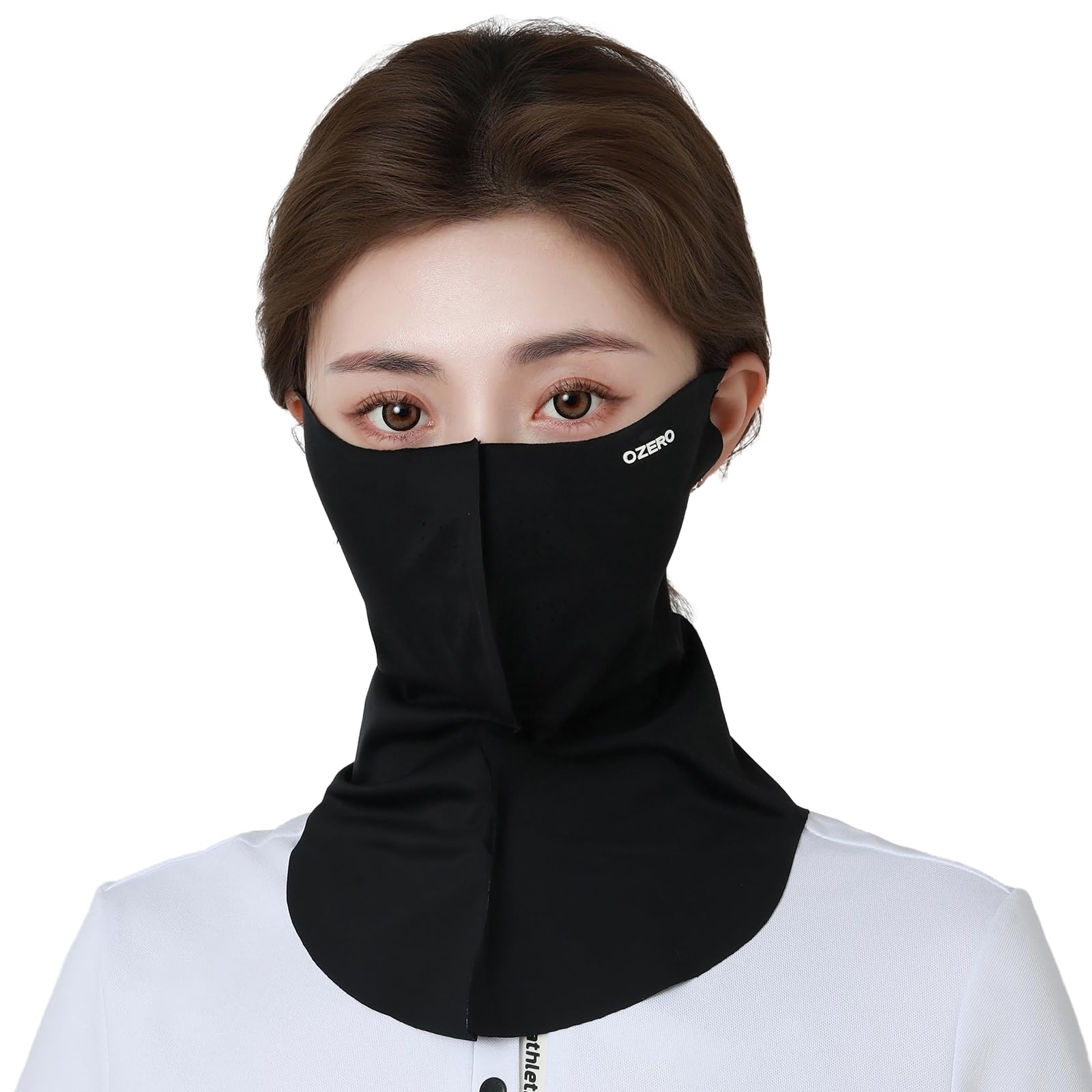 [OZERO] 「皮膚科医者監修、国際UV測定書あり」フェイスカバー UVカット UPF50+ ３D構造 耳掛け 呼吸穴付き 冷感 夏用 フィット フリーサイズ 首カバー ［日焼け防止 弾力 速乾 柔軟 肌に優しい 息苦しくない 洗える］ OJP-114 ブラック メンズ