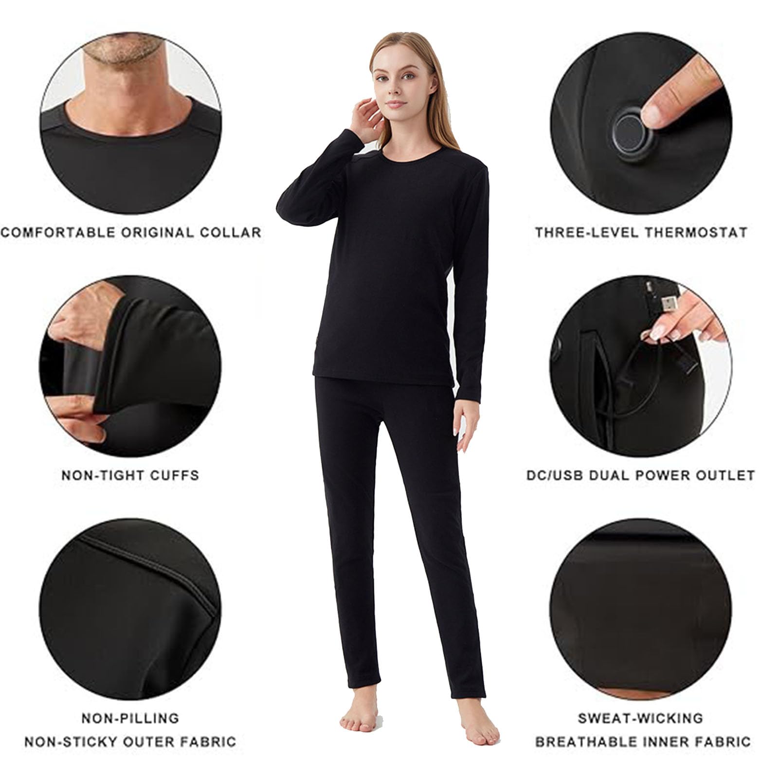 Completo Intimo Termico Riscaldato per Uomo con 42 Zone di Riscaldamento Top e Pantaloni Riscaldati Intelligenti USB Adatti per l'inverno