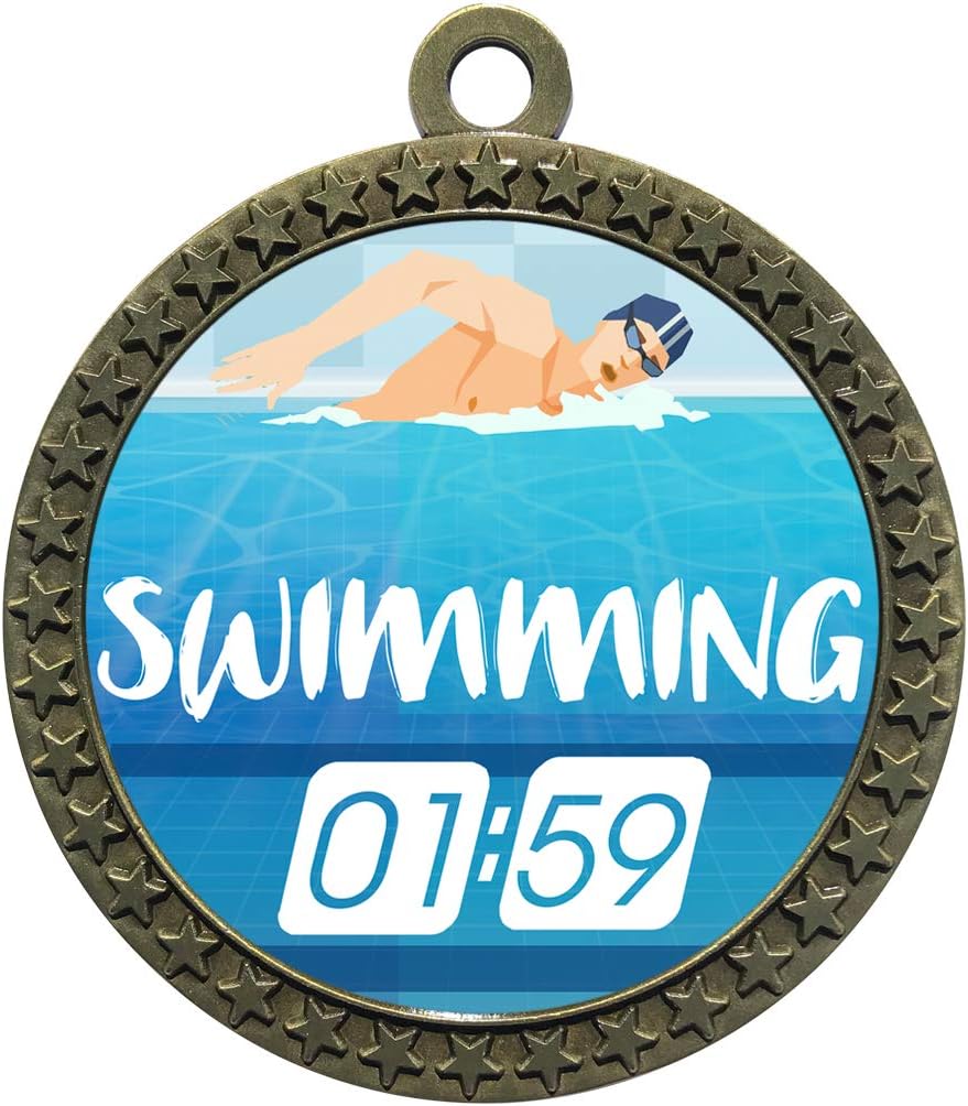 10 Pack of Swimming Gold 2.25 Inch Medals Trophy Awards with Red White Blue Neck Ribbons D212G-EG210-10PK