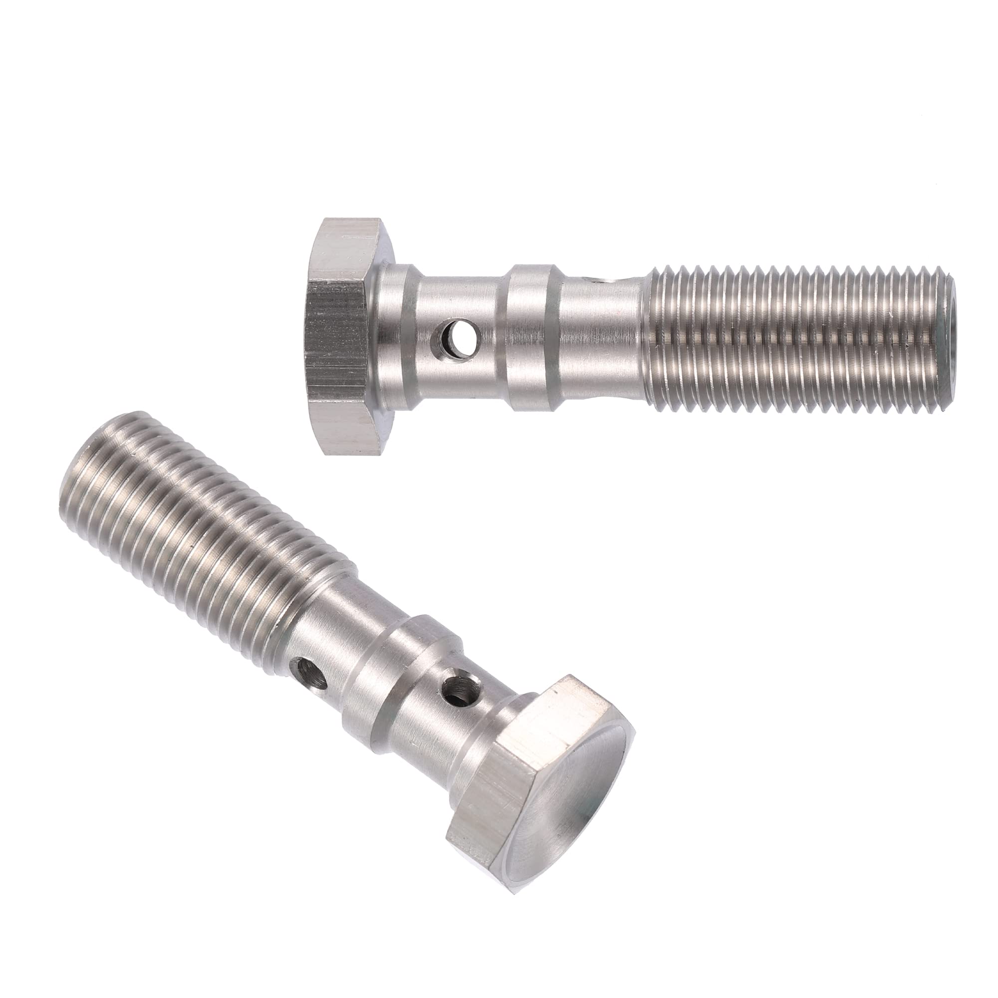 X AUTOHAUX Perno De Banjo Doble M10X1.25 Plateado 1 Pc Para Freno | Color Plateado Y Dorado, Material Acero Inoxidable Y Cobre, Tamaño M10X1.25, Longitud 39Mm, Incluye 3 Arandelas