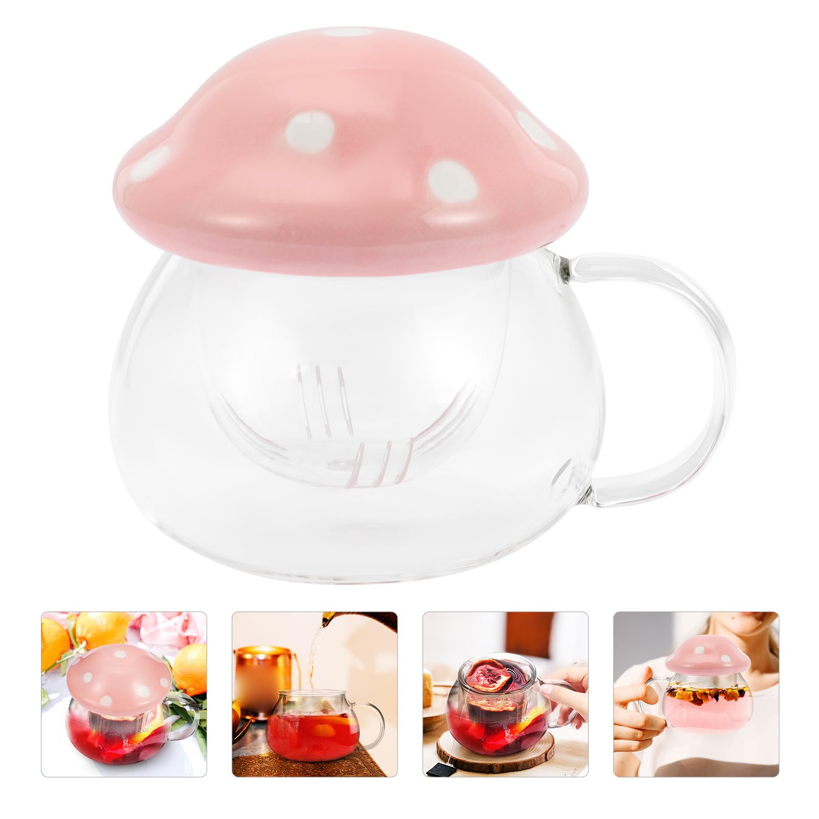 COLLBATH Teetassen Satz Niedliches Design 300ml Fassungsvermögen Pilzförmiges aus Keramik und Glas mit Tee Infuser Hitzebeständig für Zuhause und Büro