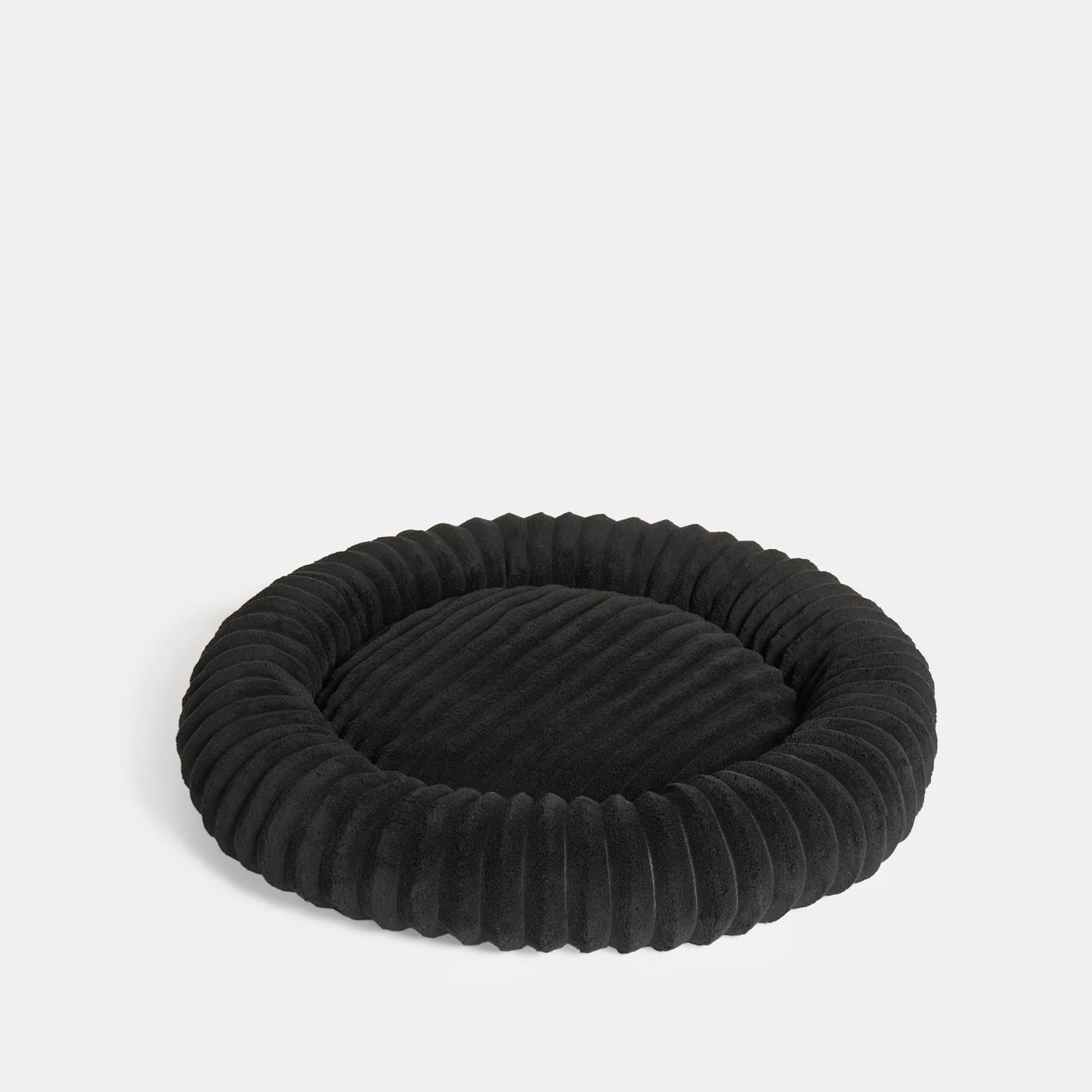OHS Black Dog Bed Large, Faux Fur Ribbed Round Donut Dog Bed Super Soft Plush Puppy Cuddler Beds Non-Slip Base Anti Anxiety Washable Pet Beds for Cats, 70 x 70cm