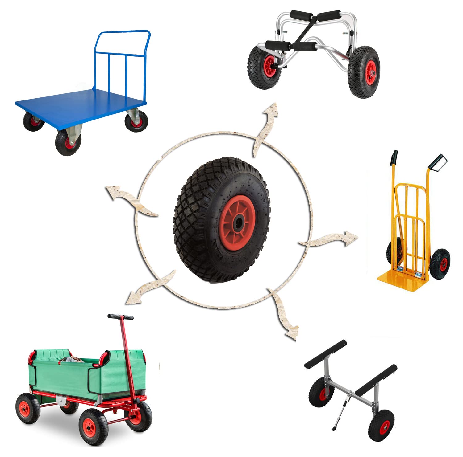 Set 2 Ruote Antiforatura 260x85 mm in Gomma Piena, Solide, Senza Camera d’Aria, Assale 20 mm, Portata Max 160 kg – Ruote Carriola, Carrello, Carrellino da Trasporto – Con Rondelle