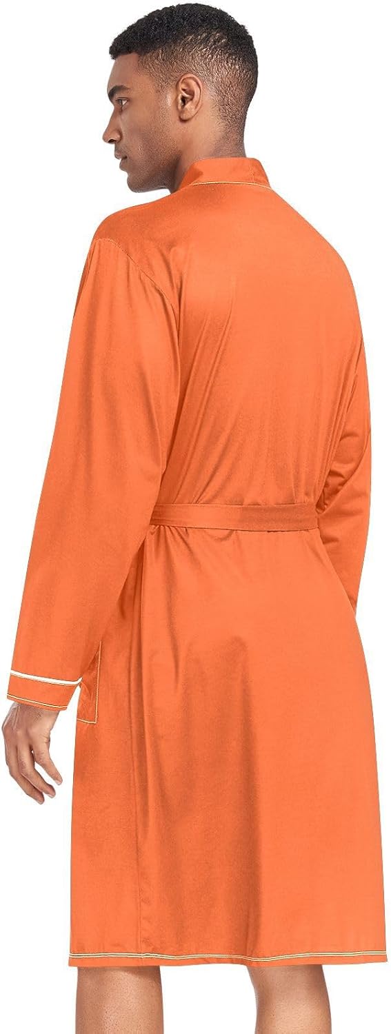 STAYTOP Pure Plain Orange Men's Nightshirt,Soft Kimono Bathrobe Men Long Sleeve Mens Sleepwear