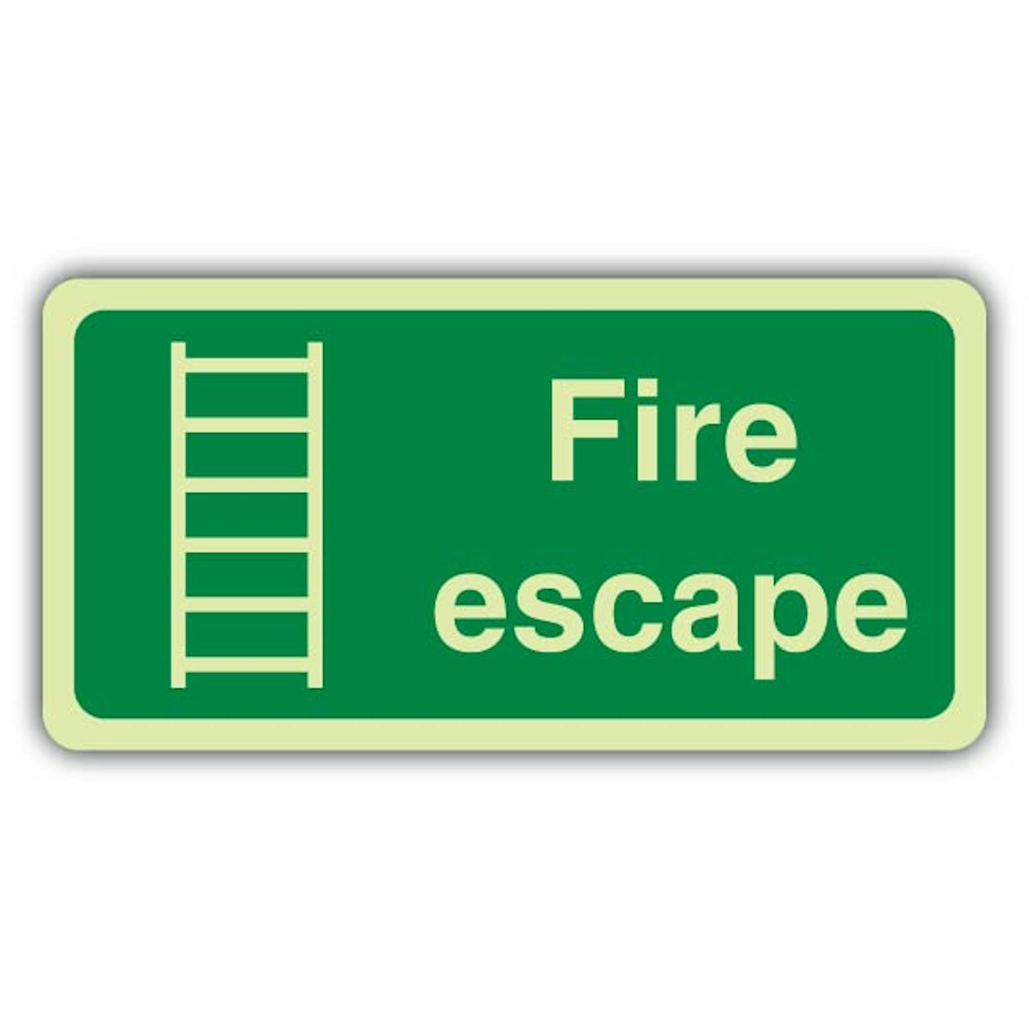 V Safety - Señal de escape de incendios que brilla en la oscuridad, formato horizontal, 600 x 300 mm, hecha de vinilo autoadhesivo de triple brillo, señalización de seguridad contra incendios