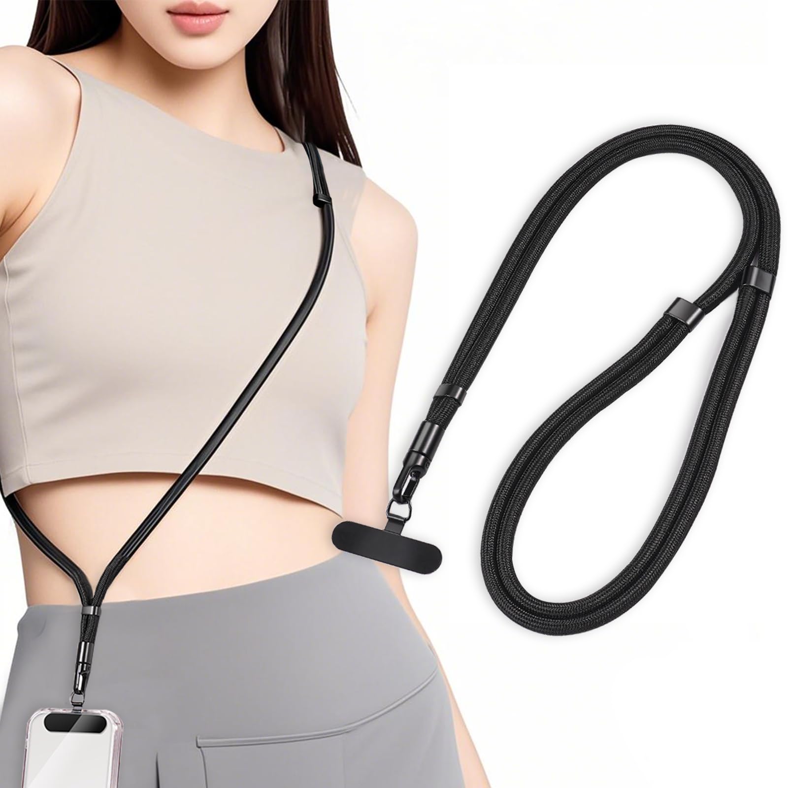 Correa ajustable para teléfono universal: cordón de cuello negro 8