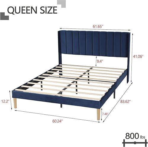 Miniatura 41 de Zoophyter Base de cama tapizada de tamaño matrimonial con cabecero, listones de madera fuertes, no necesita somier, fácil montaje, lino blanco