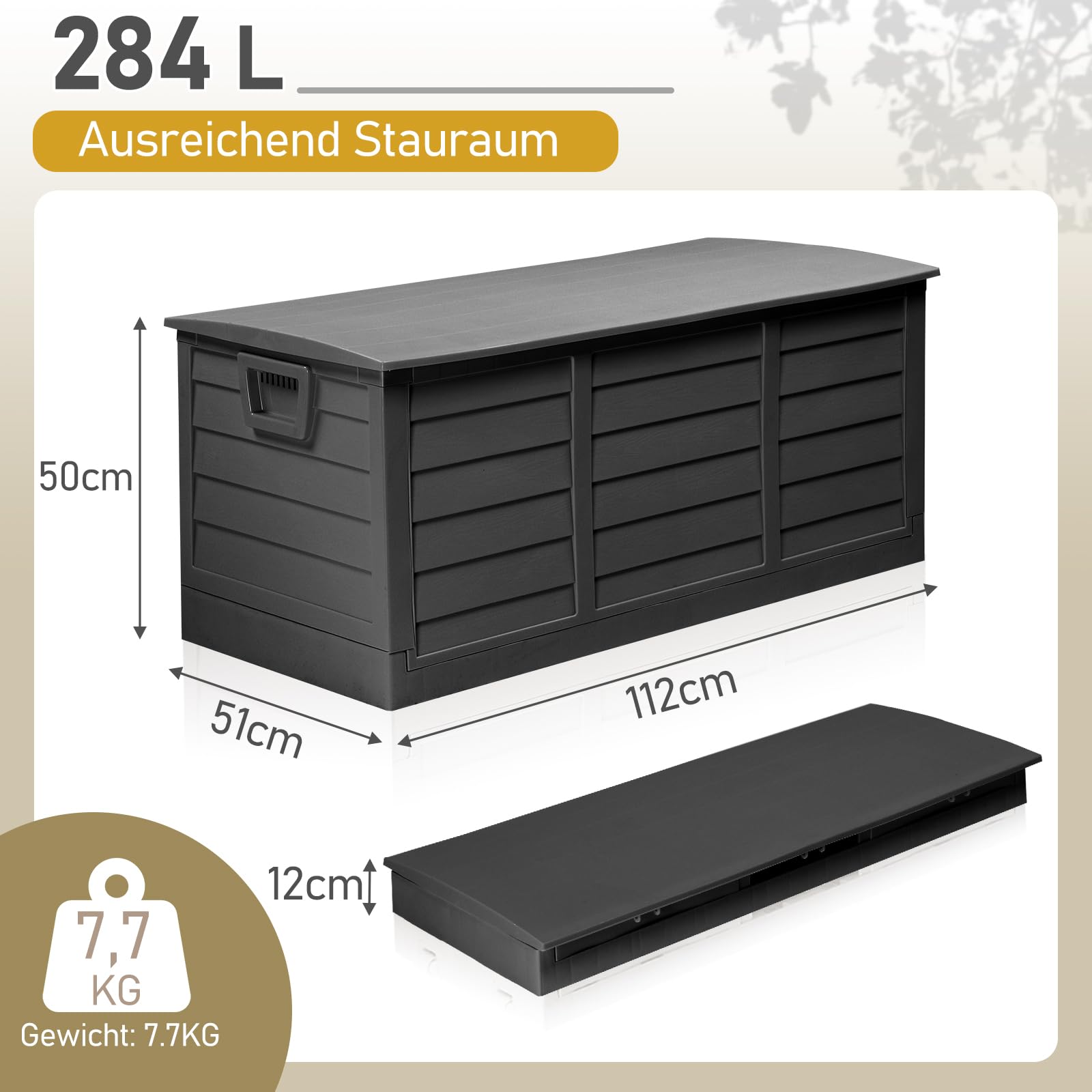 Faltbarer Gartenbox, 284L Fassungsvermögen mit Griffen und Rädern - Wasserfest und UV-beständig, Auflagenbox geeignet für Terrassen, Balkone, Wohnzimmer und Wintergärten (284L Schwarz)