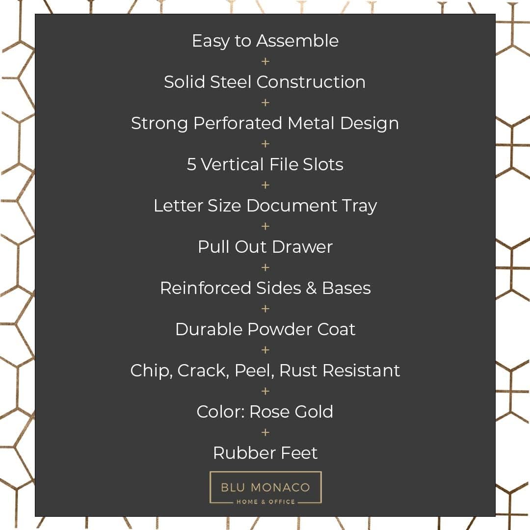 Blu Monaco Workspace Rose Gold Desk Organizers and Storage Accessories Desktop Rack File Organizer with File sorters and Drawer for Office Supplies, Paper, Device and Folder : Office Products