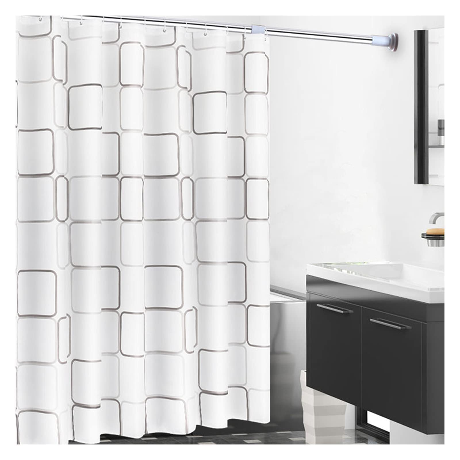 Rideau de douche nordique imperméable W150xH200cm moderne avec crochets