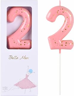 Bella Meri 2.76 Inch Classical Pink Gold 2 Number Birthday Candles, Gold Number Candles, Cake Number Candles, Party Celebration