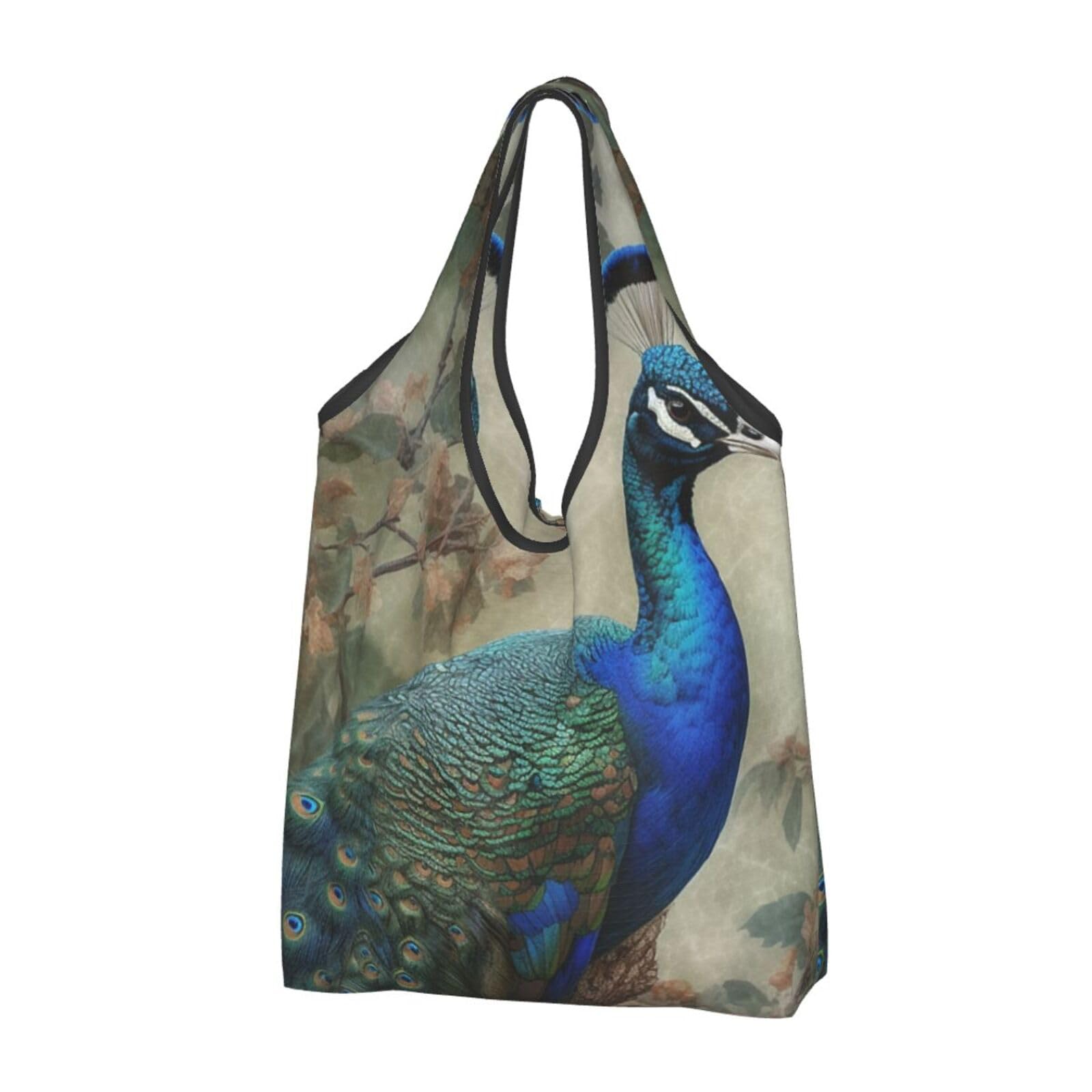 Canvas Tote Bag Foldable Grocery Bags Reusable Shoulder Handbag Blue Stripe Pattern Shopping Bags for Women