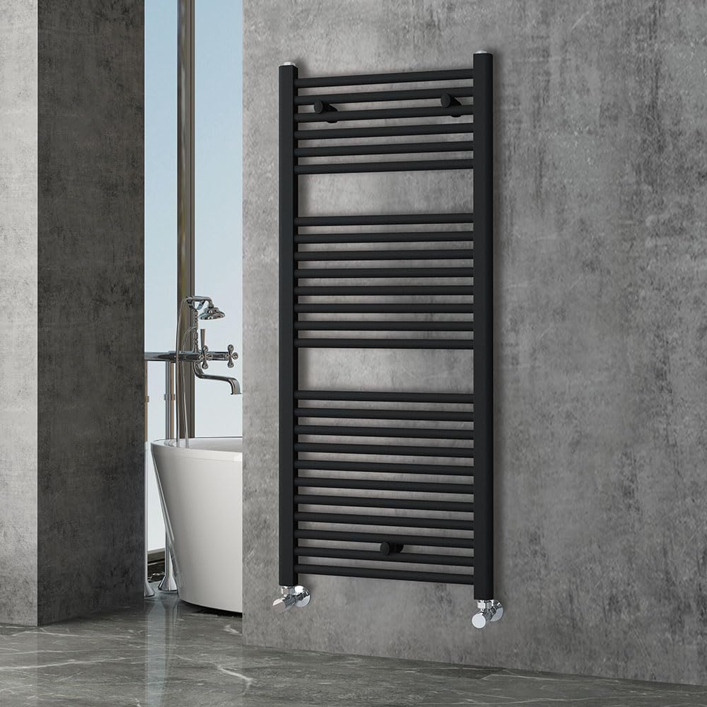 Kibath Toallero Radiador Secatoallas 120 cm x 50 cm circuito calefacción acabado negro mate fabricado en acero - No eléctrico