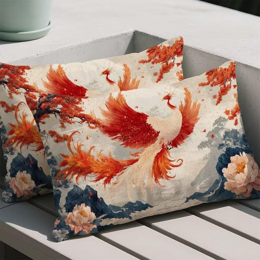 Housse de coussin 60x90cm imperméable rouge lot de 2 en lin imprimé