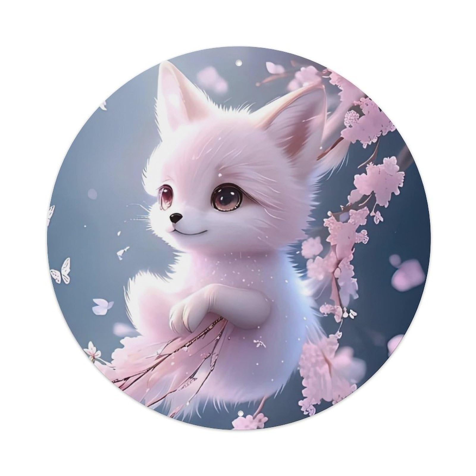 Animal Artwork Cute Little White Fox Vintage Metal Tin Sign Plaque Wall Decor for Cafe, Club Bar, Office, Garden Metal Poster 8x8Inch