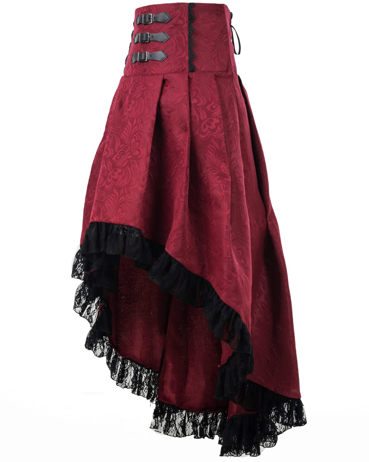 Fiamll Damen Gothic Steampunk Rock Viktorianischer Piratenrock mit hoher Taille und Rüschen