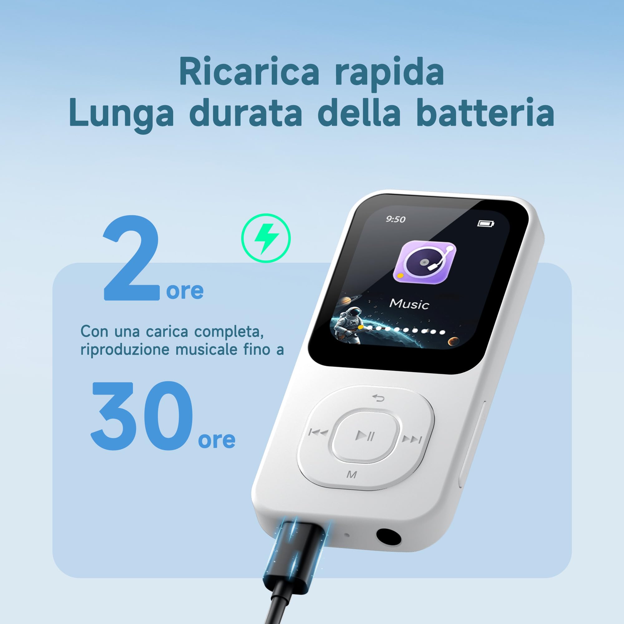 Lettore MP3 da 64GB con Bluetooth 5.3, Lettore musicale PECSU schermo HD con altoparlante, Radio FM, Registratore vocale, Suono HiFi, E-book, Cuffie incluse (Bianco)