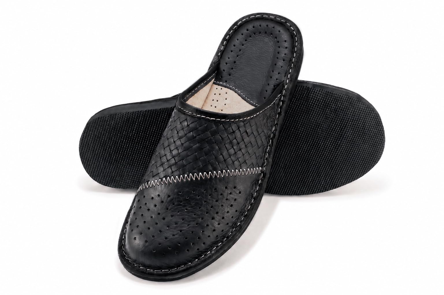 ESTRO Chaussons Hommes Pantoufle Chausson Homme Cuir Mules Pantoufles M55