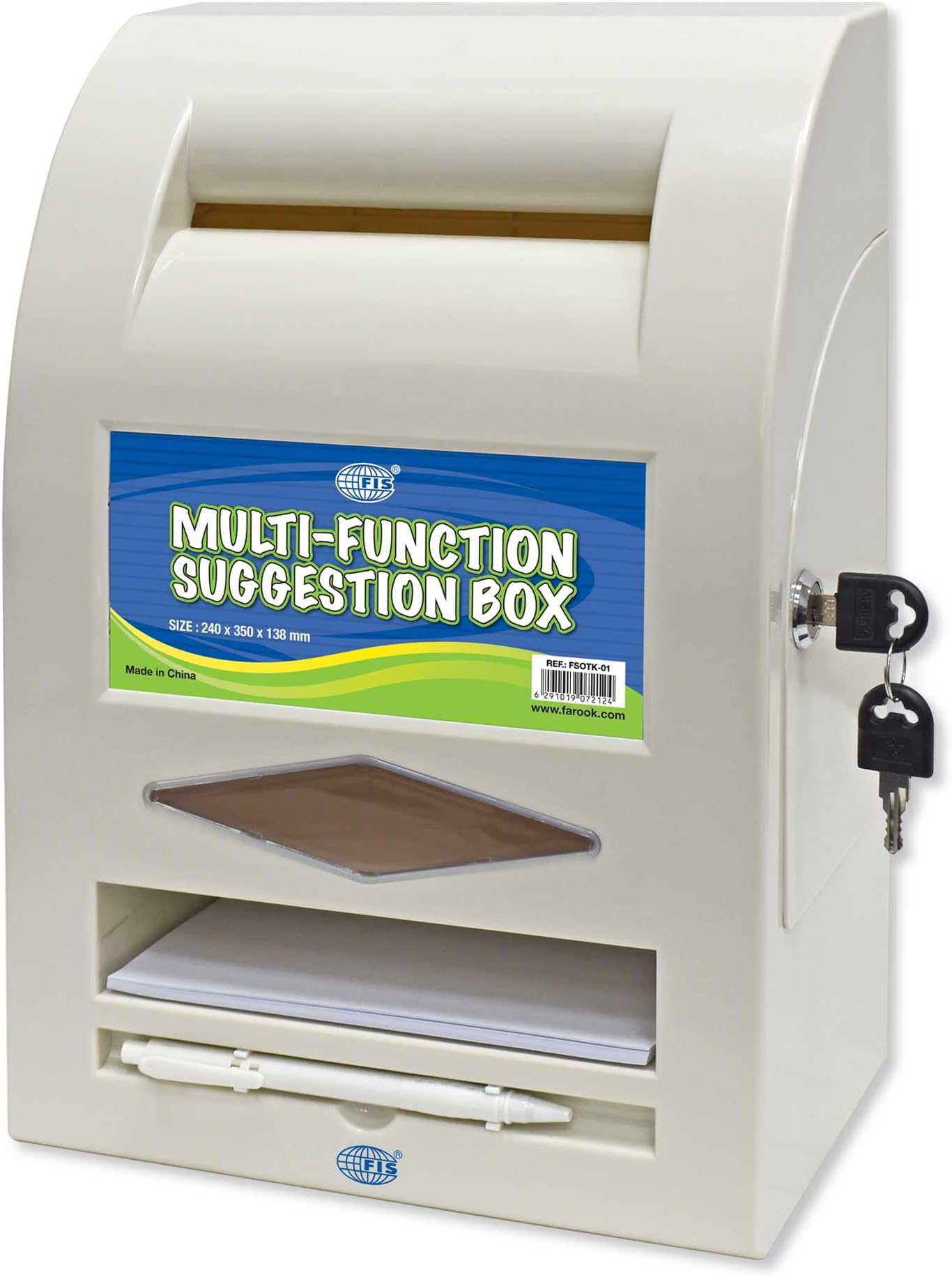FIS Multi-Function Suggestion Box, Color Light Grey, including pen and paper, Size 240 x 350 x 138 mm - FSOTK-01