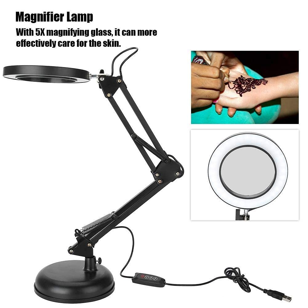 Lupa con luz 5X, lupa con iluminación, lupa de lectura, lámpara de lectura, lámpara de lectura, cristal de aumento, lupa de joyería, lámpara cosmética con soporte