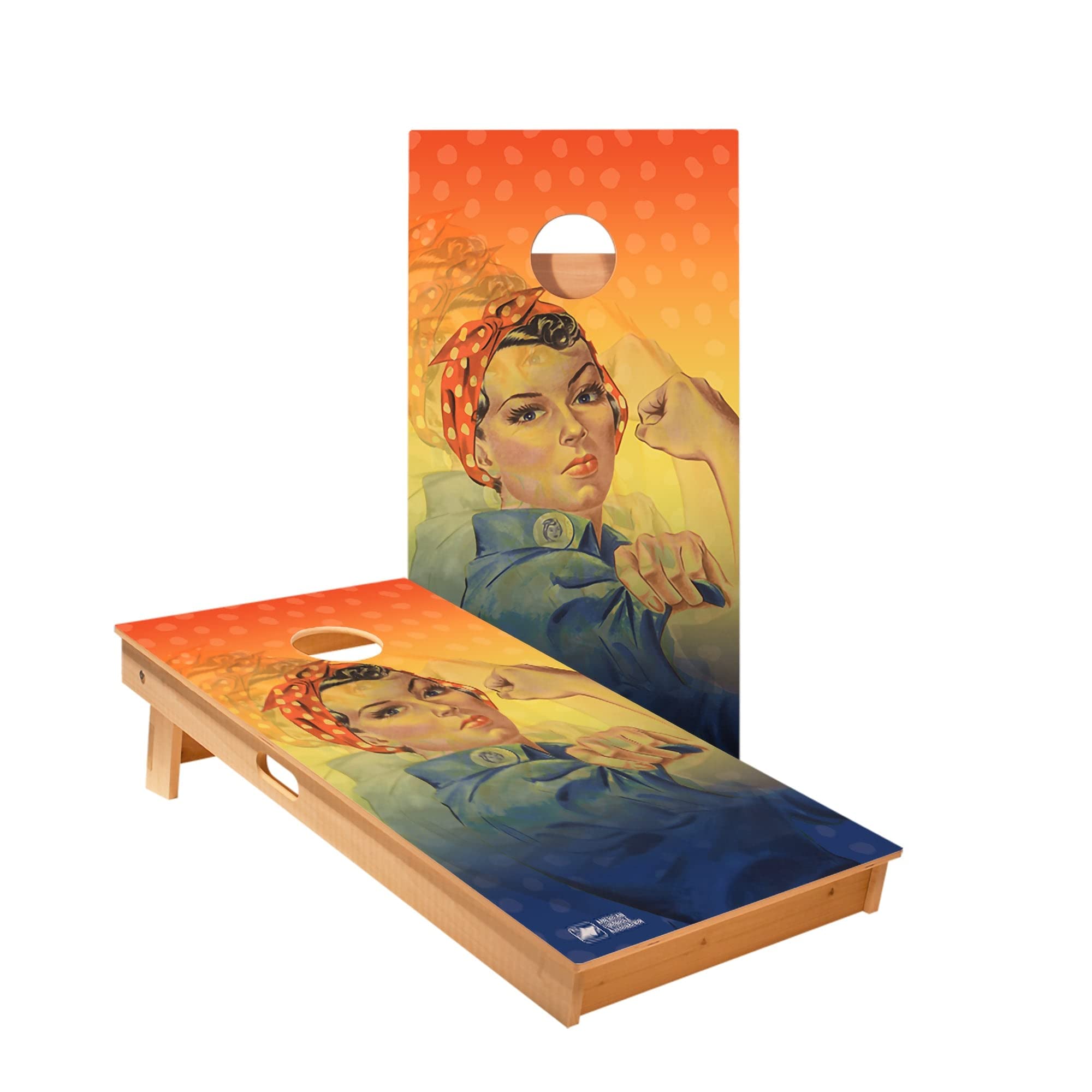 Skip's Garage Retro We Can Do It Cornhole Boards - Includes (2) Boards (Resin Bags) + (2) Board Edge Lights